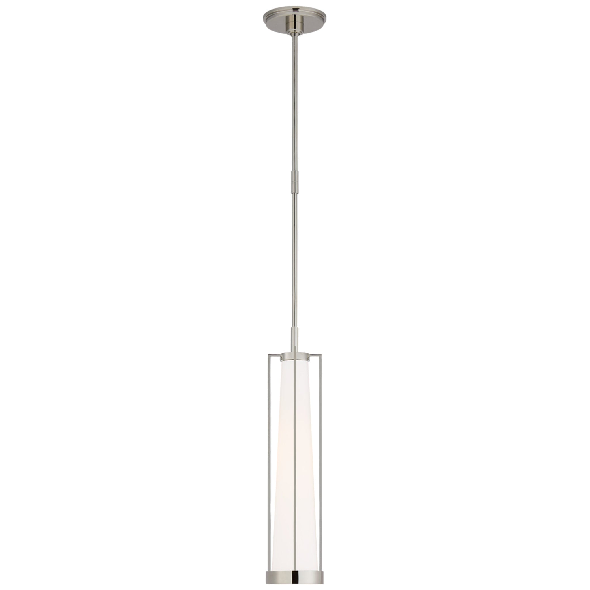 Thomas O'Brien Calix Tall Pendant in Polished Nickel with White Glass Ceiling Light W5"