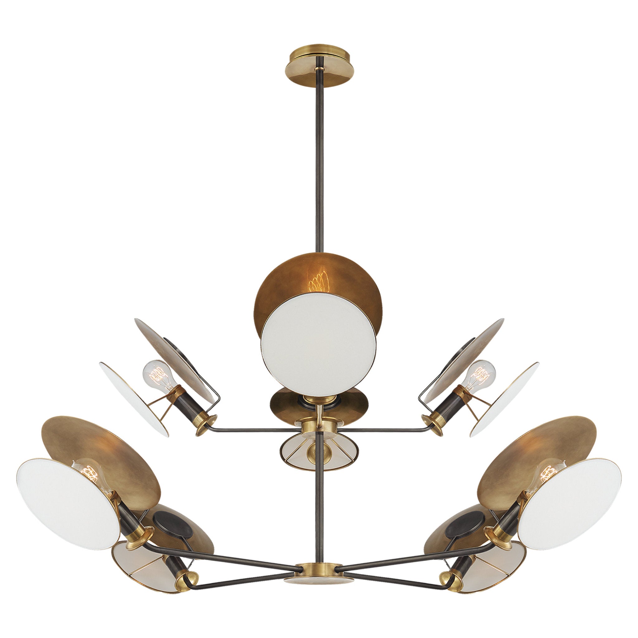 Thomas O'Brien Osiris Large Reflector Chandelier in Bronze and Hand-Rubbed Antique Brass with Linen Diffuser Ceiling Light W54"