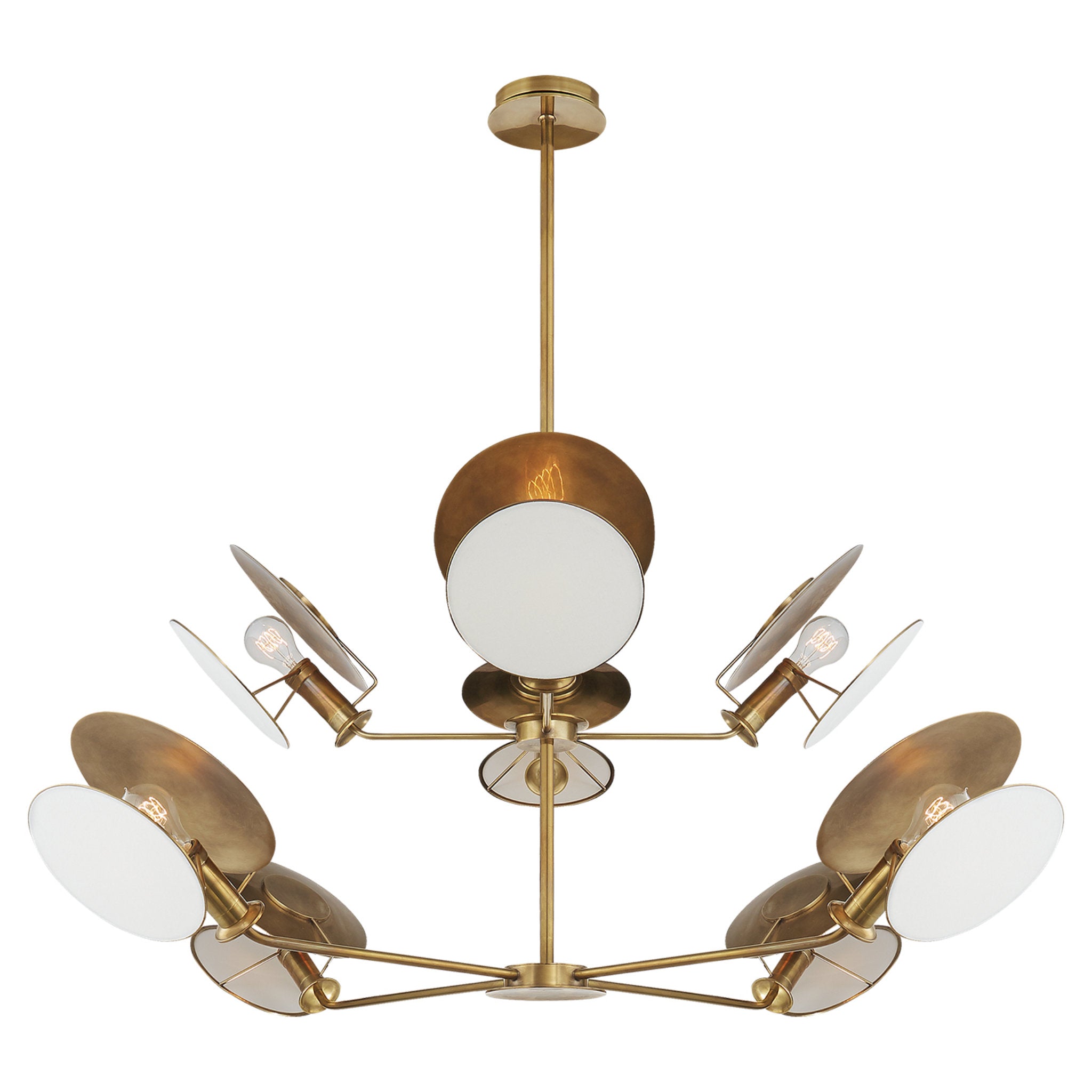 Thomas O'Brien Osiris Large Reflector Chandelier in Hand-Rubbed Antique Brass with Linen Diffuser Ceiling Light W54"