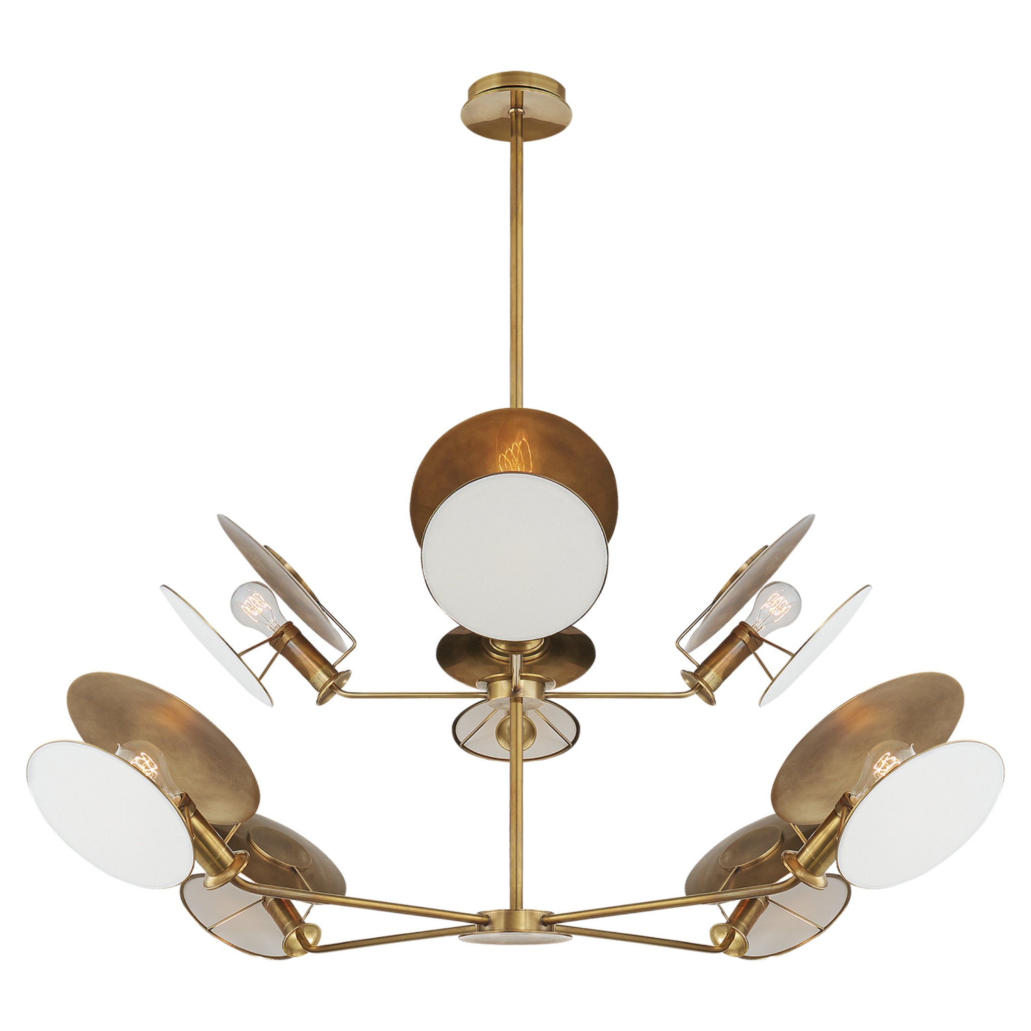 Thomas O'Brien Osiris Large Reflector Chandelier in Hand-Rubbed Antique  Brass with Linen Diffuser