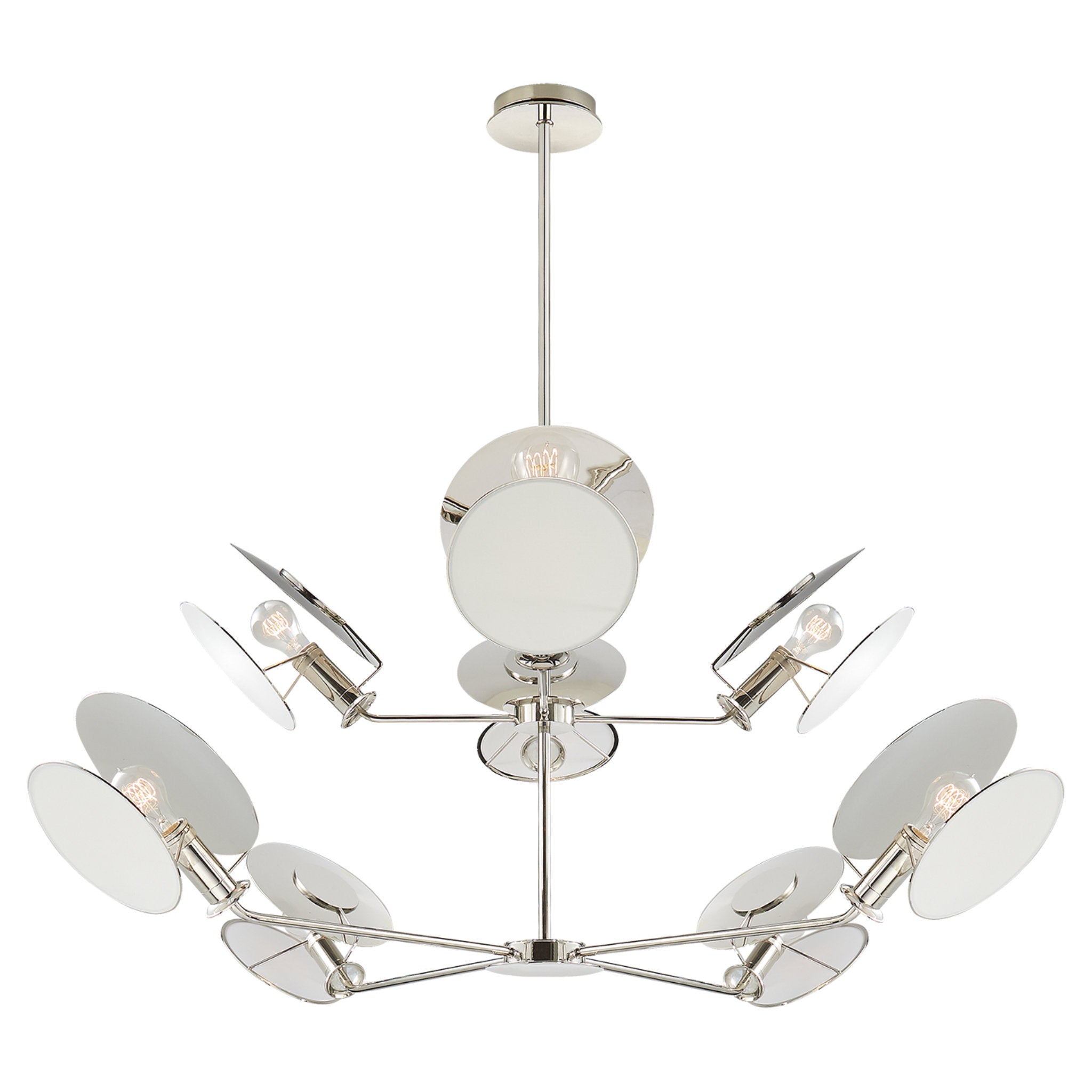 Thomas O'Brien Osiris Large Reflector Chandelier in Polished Nickel with Linen Diffuser Ceiling Light W54"