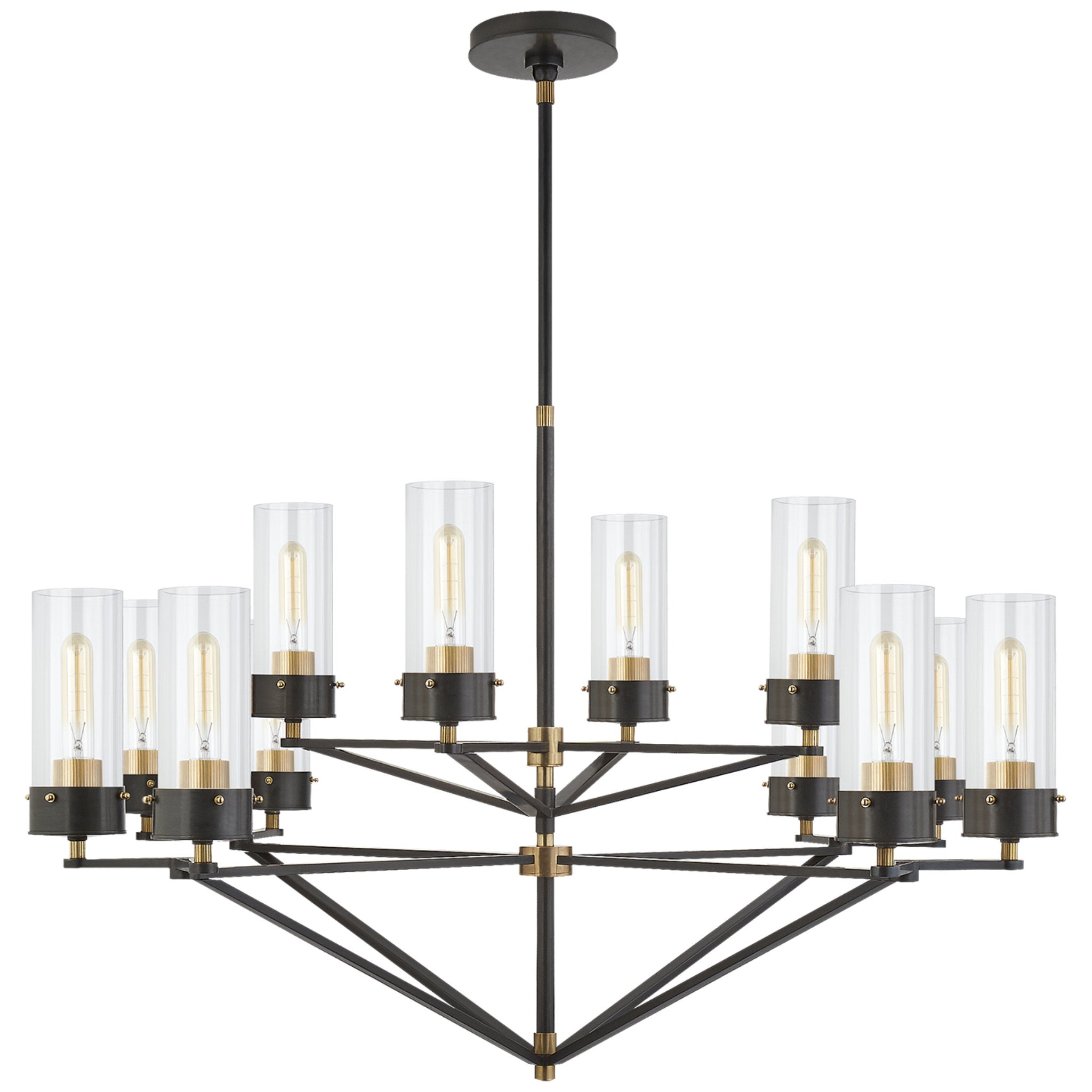 Thomas O'Brien Marais Large Chandelier in Bronze and Hand-Rubbed Antique Brass with Clear Glass Ceiling Light W45"