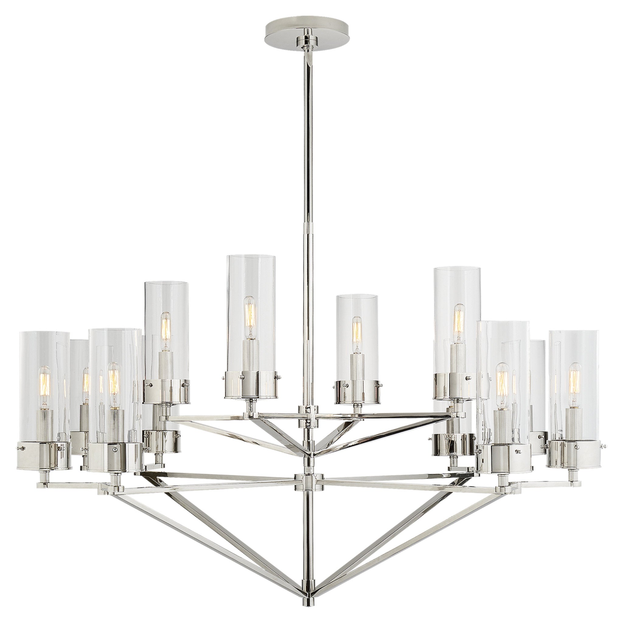 Thomas O'Brien Marais Large Chandelier in Polished Nickel with Clear Glass Ceiling Light W45"