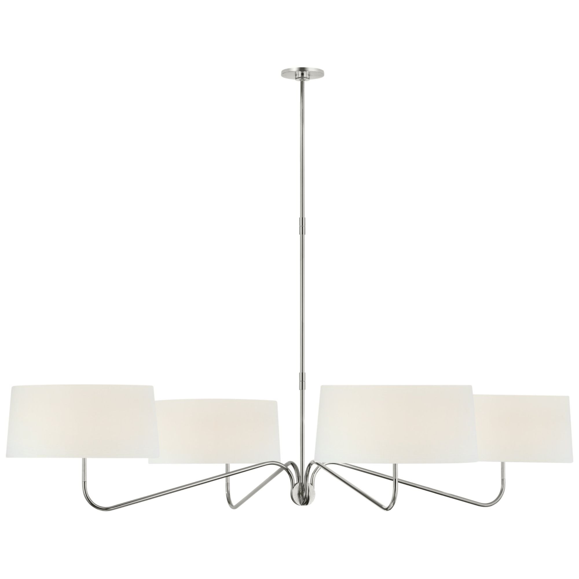 Thomas O'Brien Canto Grande Four Arm Chandelier in Polished Nickel with Linen Shades Ceiling Light W68"