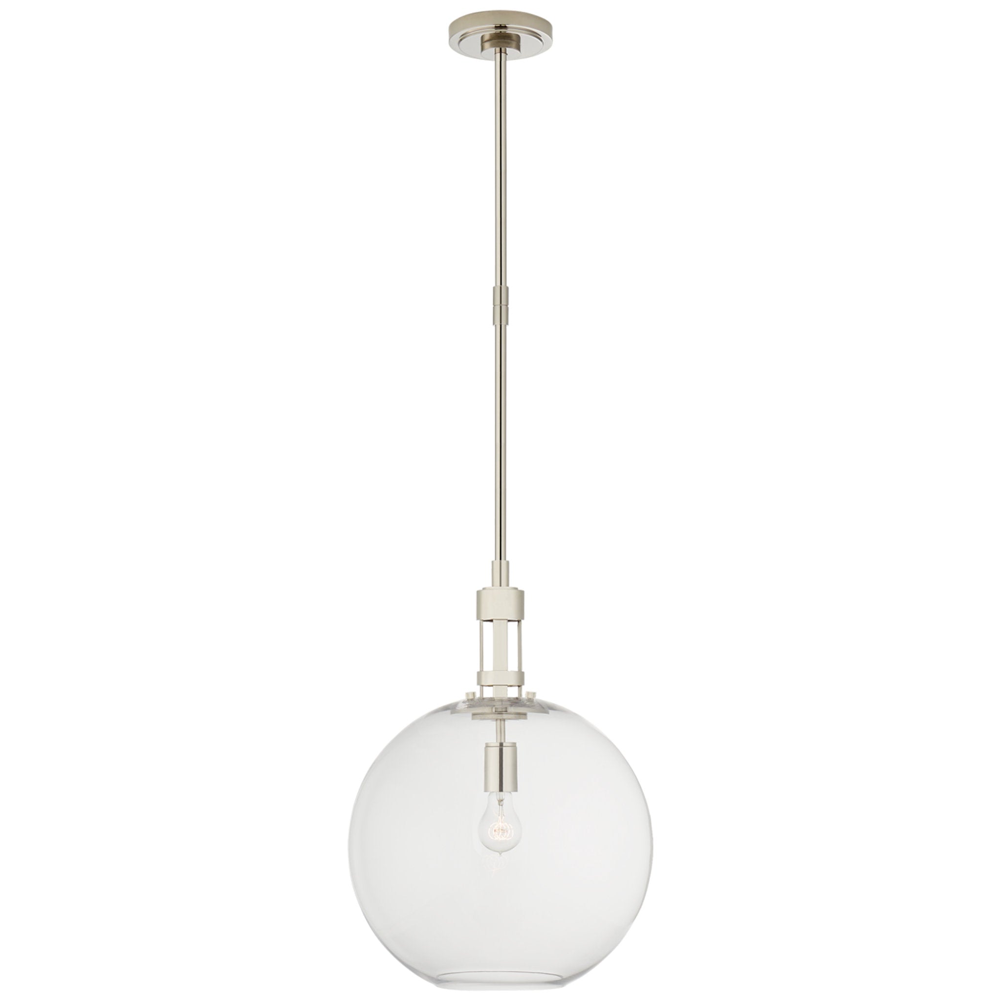 Thomas O'Brien Gable Large Globe Pendant in Polished Nickel with Clear Glass Ceiling Light W16"