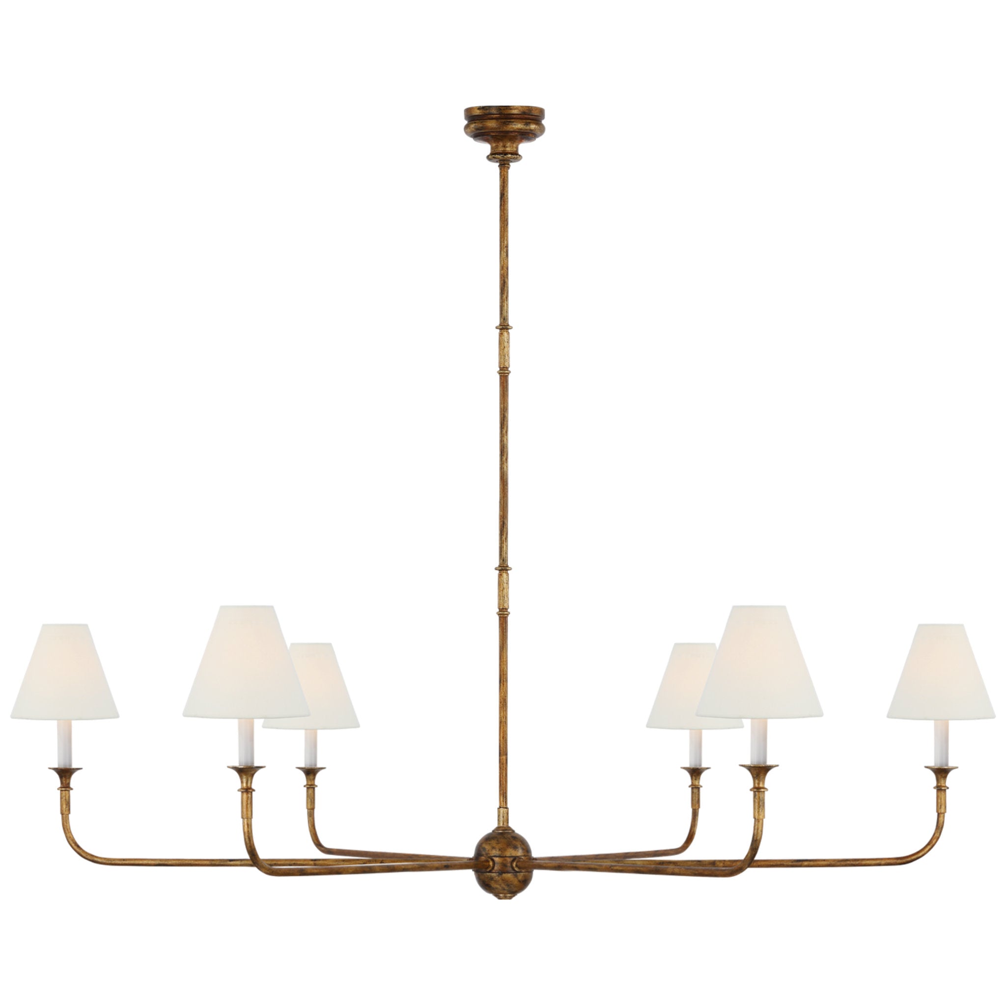 Thomas O'Brien Piaf Grande Chandelier in Antique Gild with Linen Shades Ceiling Light W58"