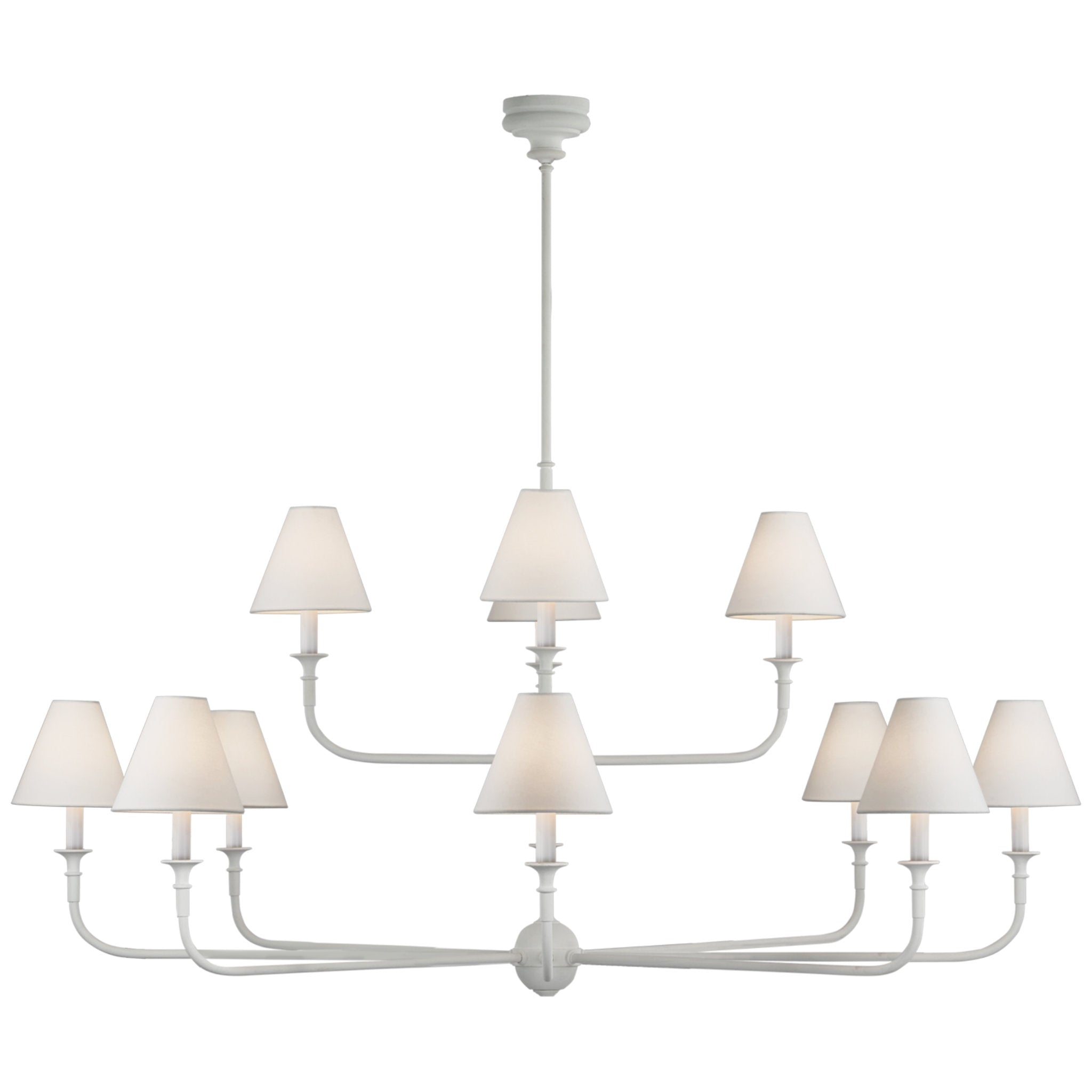 Thomas O'Brien Piaf Grande Two-Tier Chandelier in Plaster White with Linen Shades Ceiling Light W58"