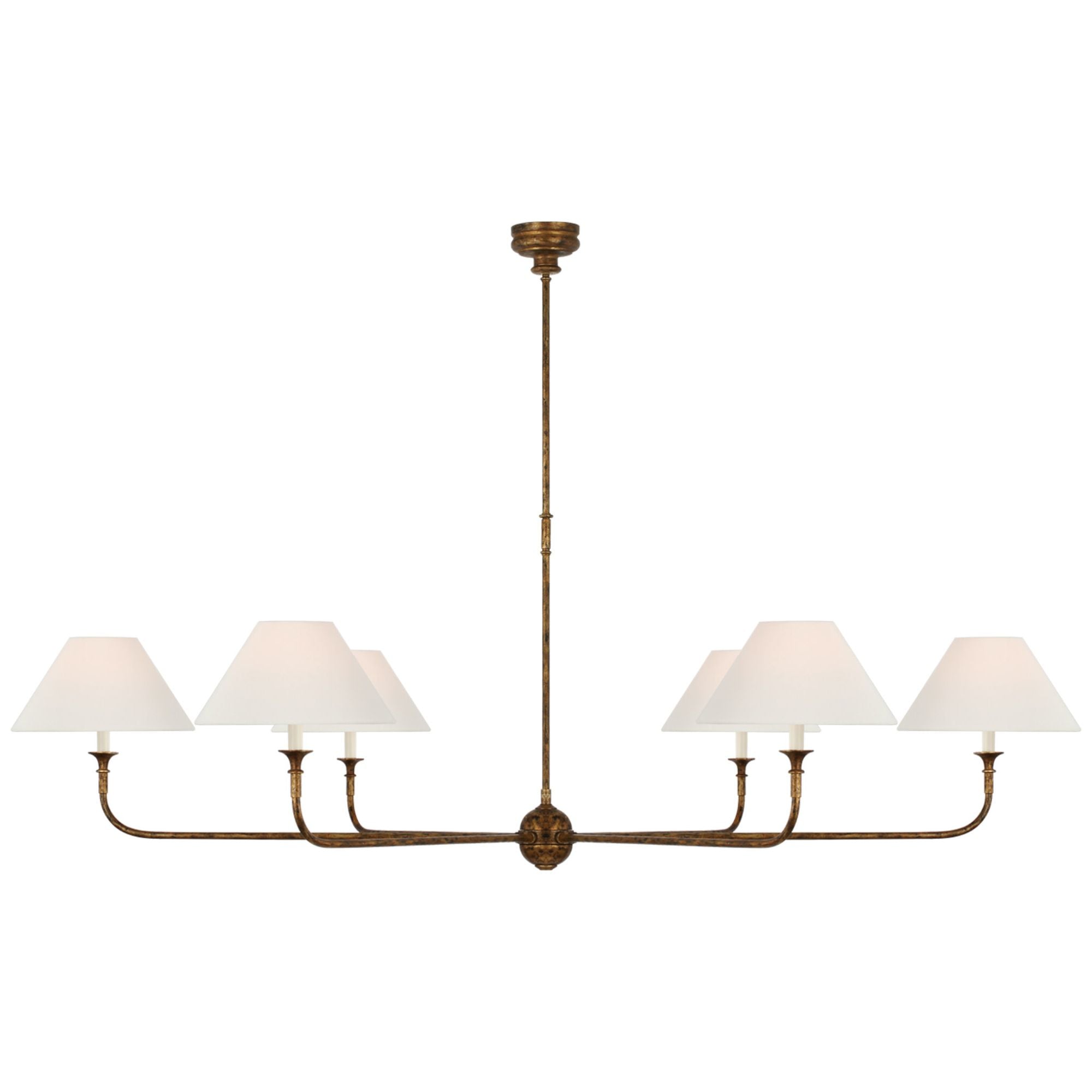 Thomas O'Brien Piaf Oversized Chandelier in Antique Gild with Linen Shades Ceiling Light W72"