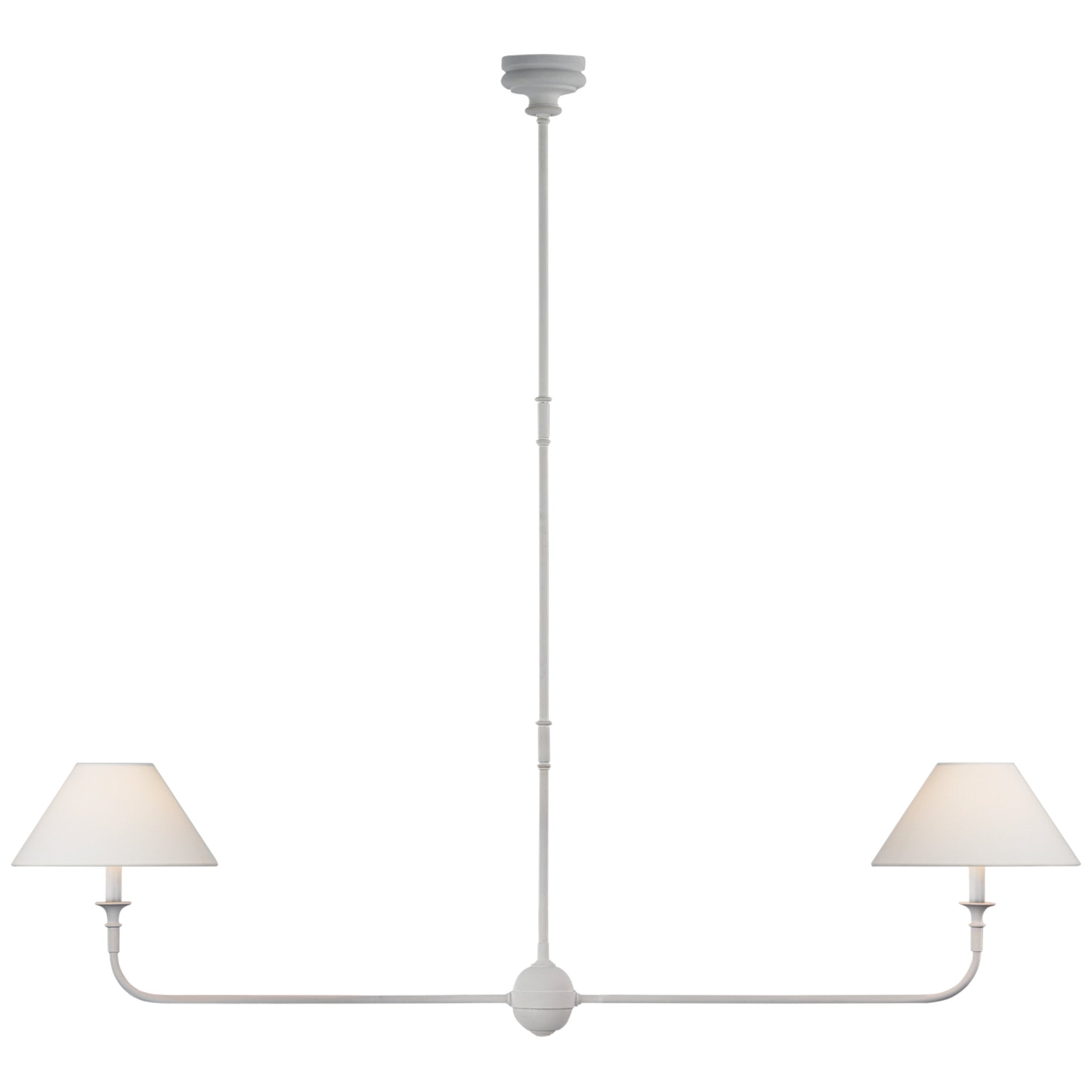Thomas O'Brien Piaf Large Two Light Linear Pendant in Plaster White with Linen Shades Ceiling Light W62" x 12"