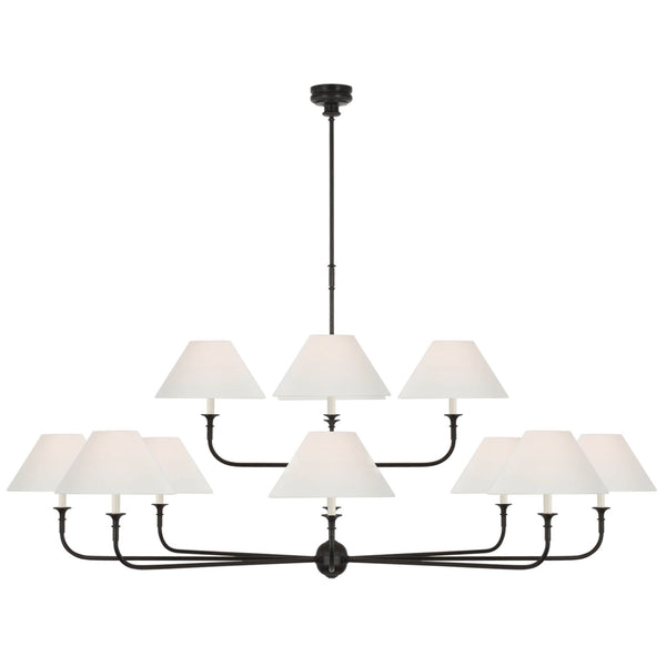 Thomas O'Brien Piaf Oversized Two Tier Chandelier in Aged Iron and Ebo