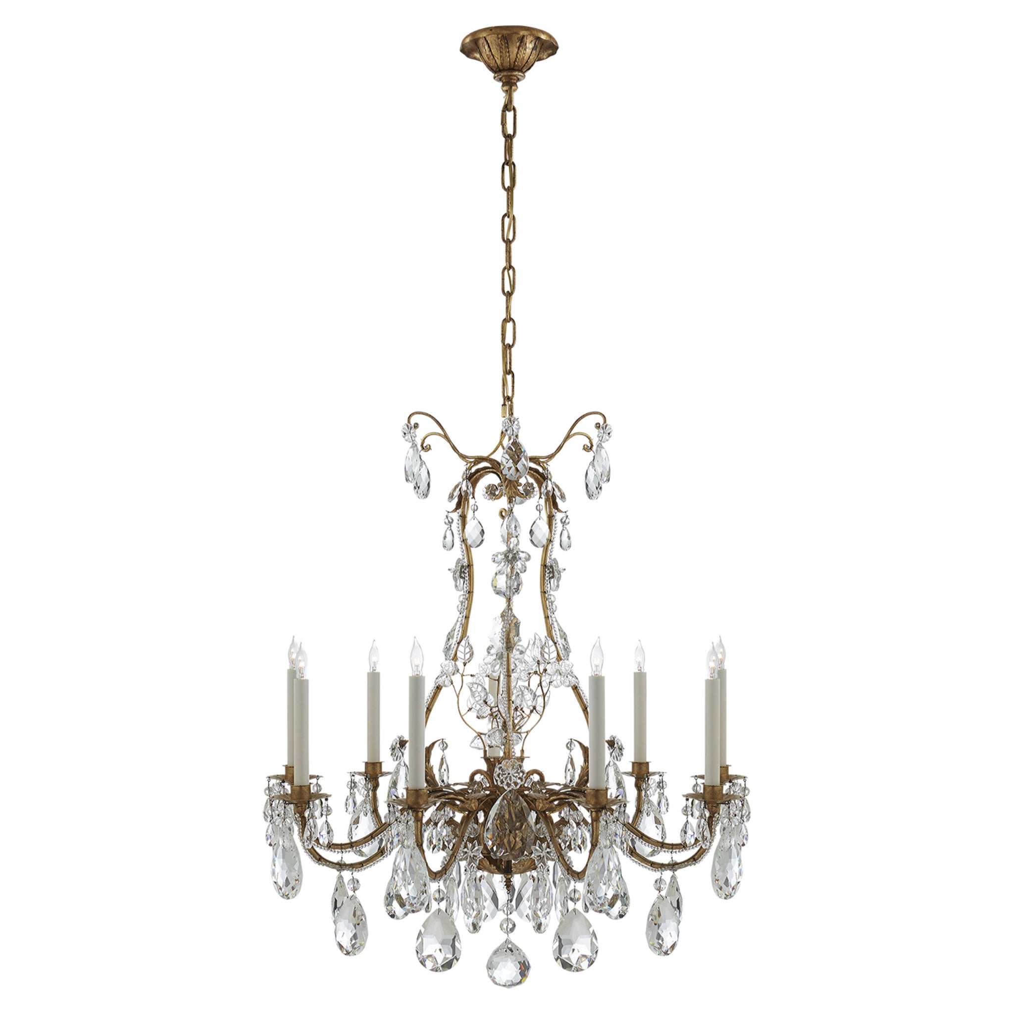 Thomas O'Brien Yves Chandelier in Gilded Iron with Crystal Ceiling Light W31"
