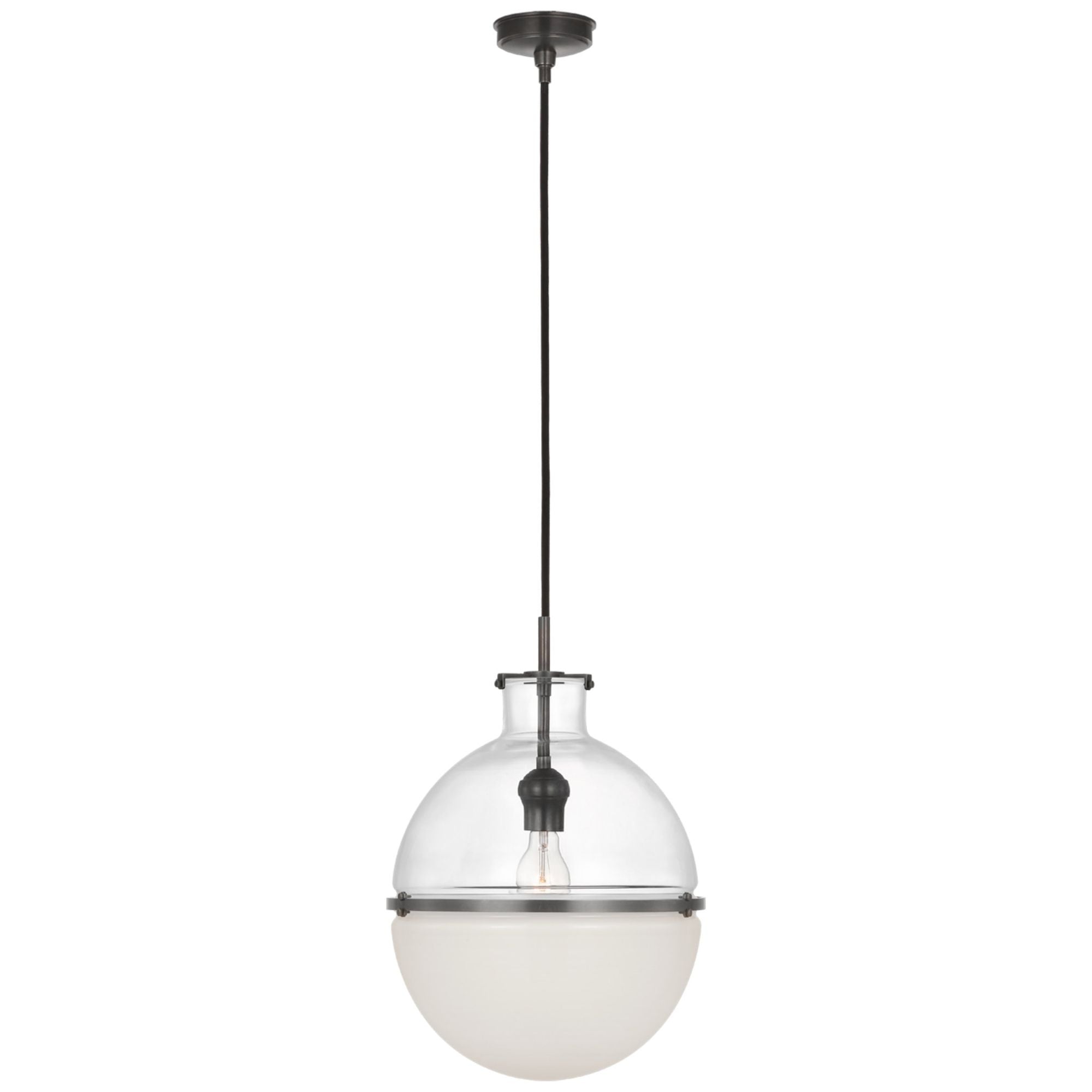 Thomas O'Brien Maxey 14" Globe Pendant in Bronze with Clear Glass and White Glass Ceiling Light W13.5"