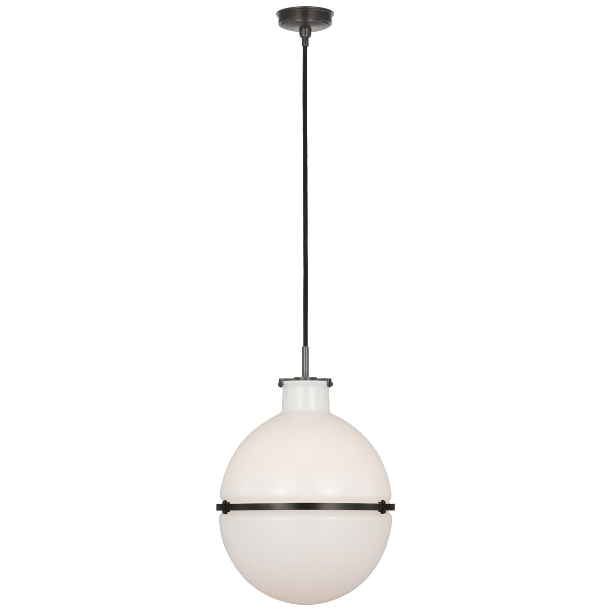 Thomas O'Brien Maxey 14" Globe Pendant in Bronze with White Glass Ceiling Light W13.5"