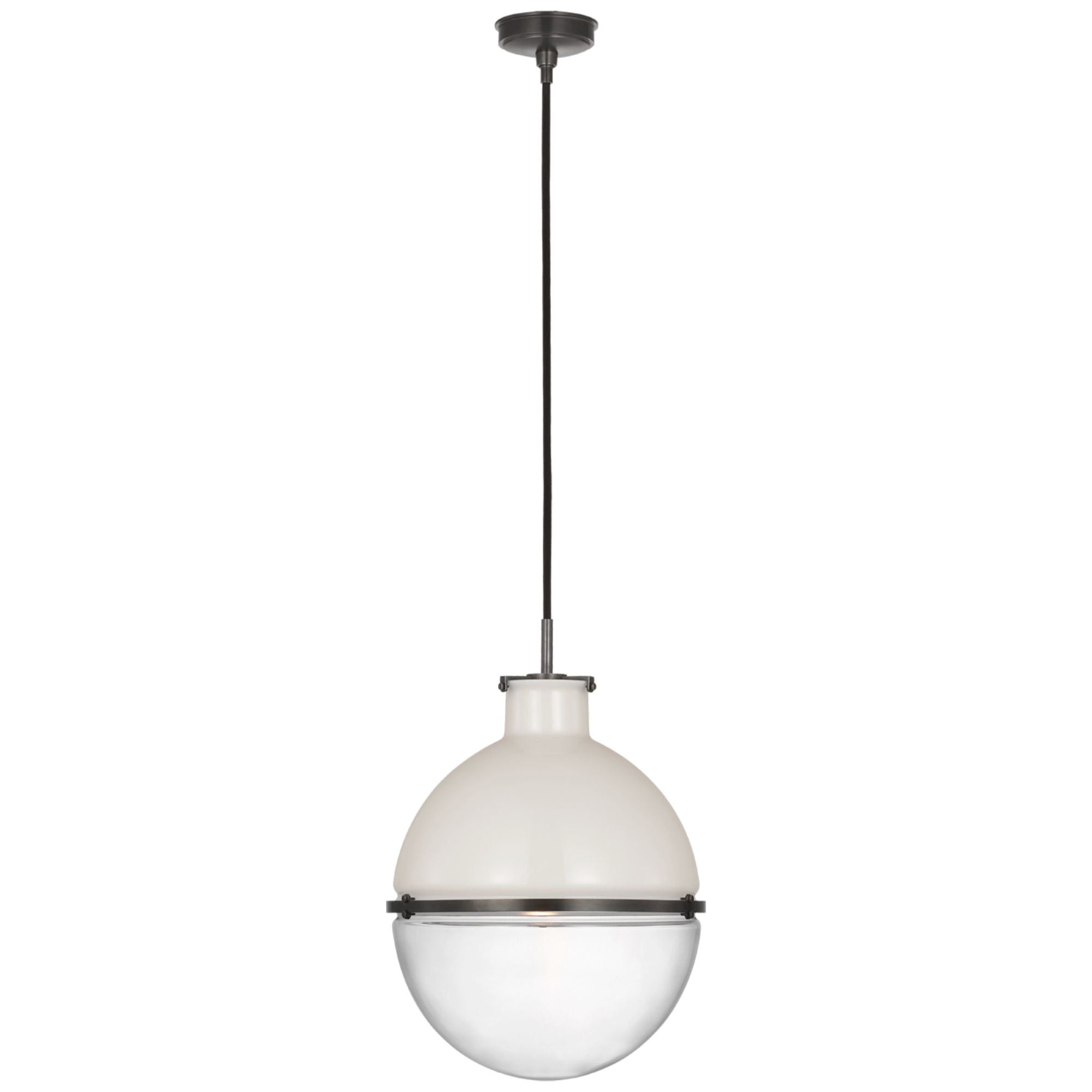 Thomas O'Brien Maxey 14" Globe Pendant in Bronze with White Glass and Clear Glass Ceiling Light W13.5"