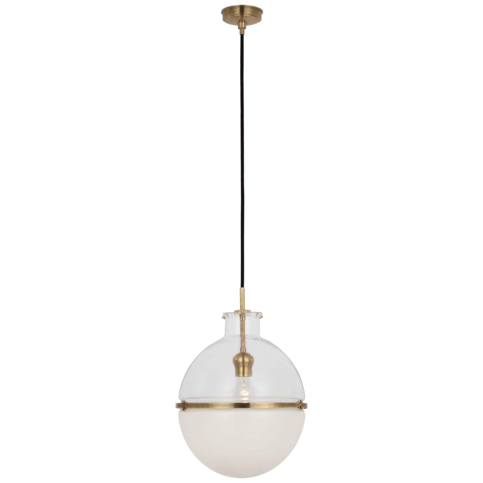 Thomas O'Brien Maxey 14" Globe Pendant in Hand-Rubbed Antique Brass with Clear Glass and White Glass Ceiling Light W13.5"