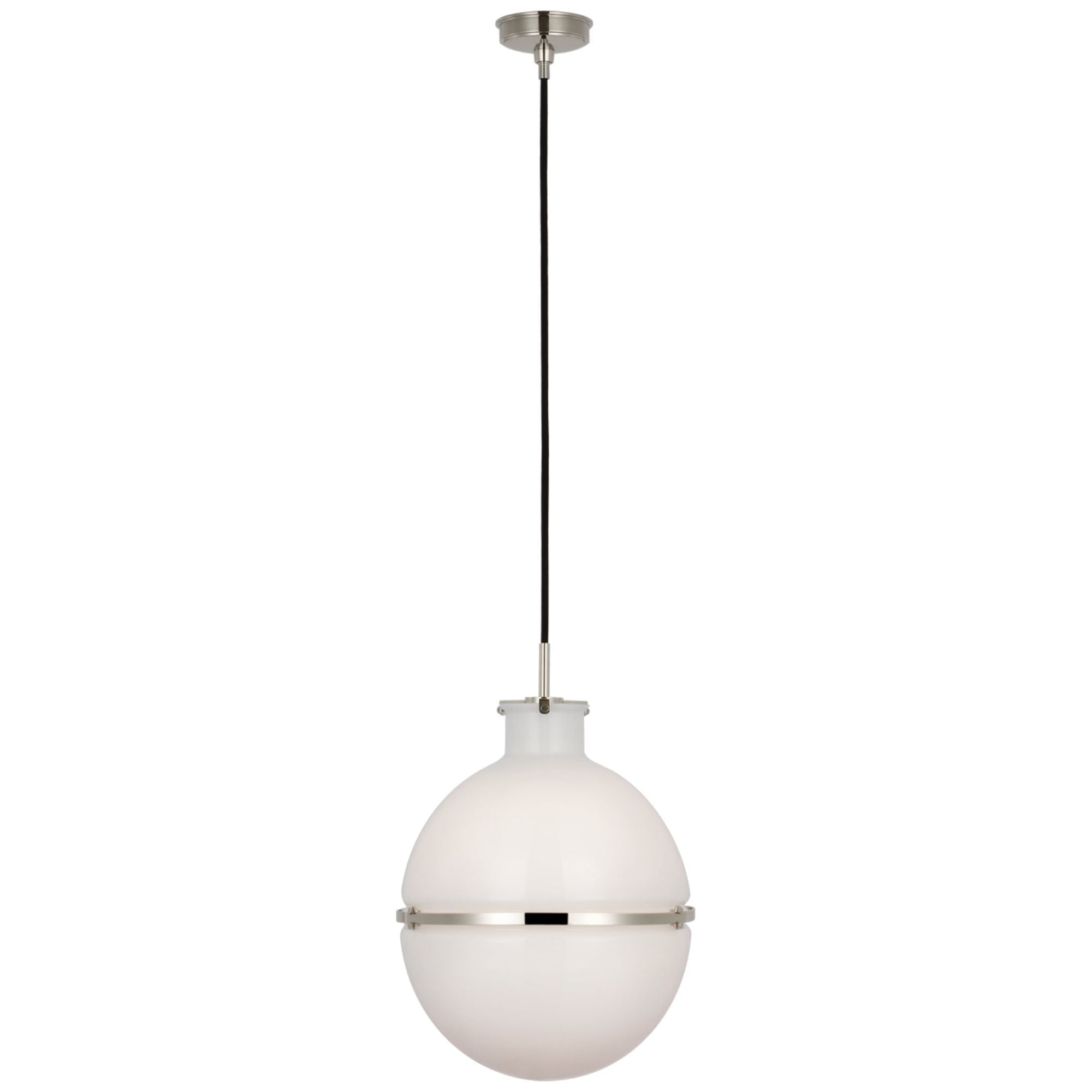 Thomas O'Brien Maxey 14" Globe Pendant in Polished Nickel with White Glass Ceiling Light W13.5"