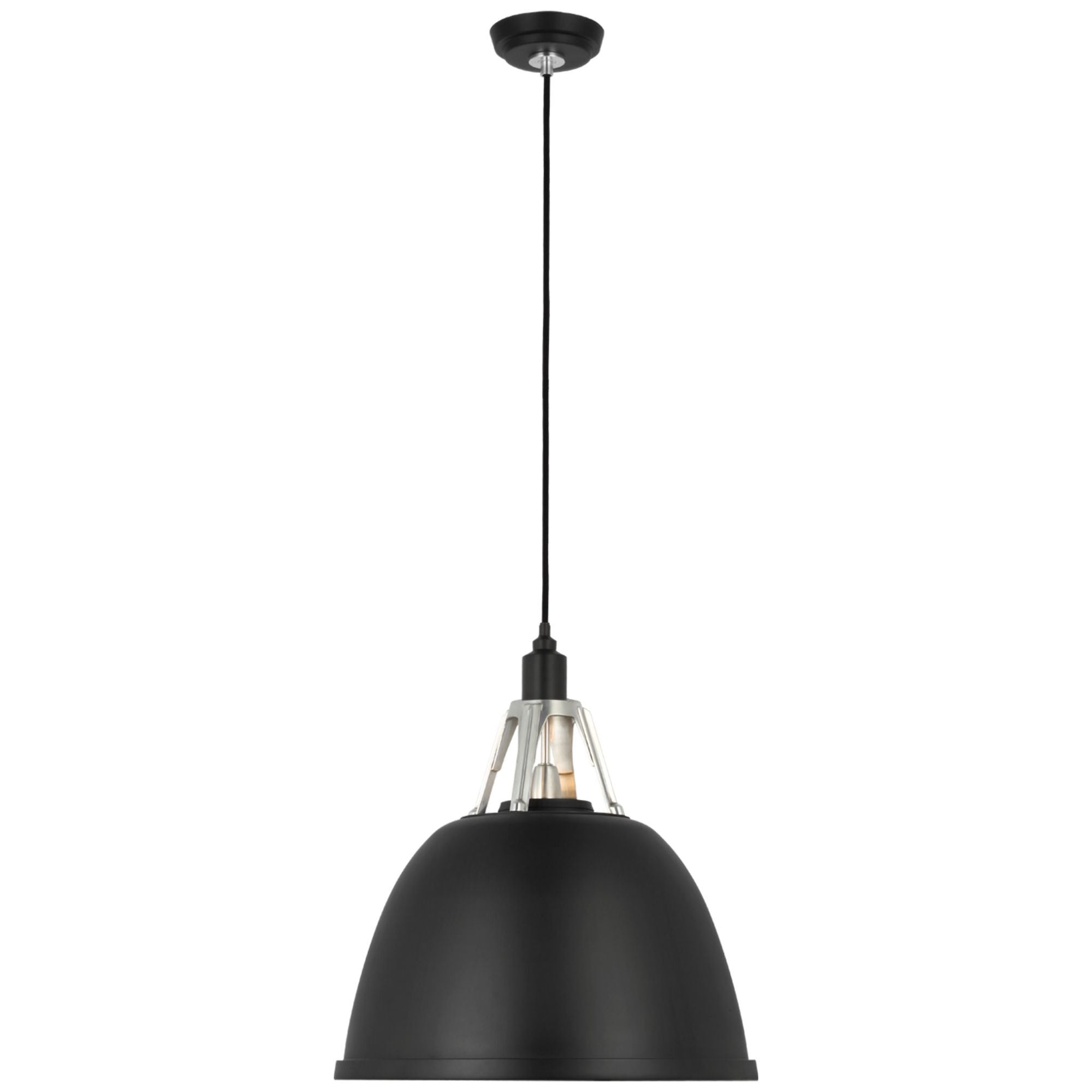 Thomas O'Brien Gunner 16" Pendant in Black and Polished Aluminum Ceiling Light W15.75"