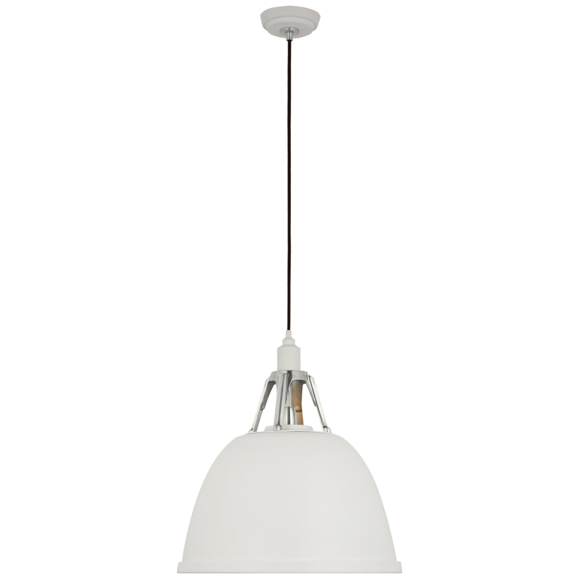 Thomas O'Brien Gunner 16" Pendant in White and Polished Aluminum Ceiling Light W15.75"
