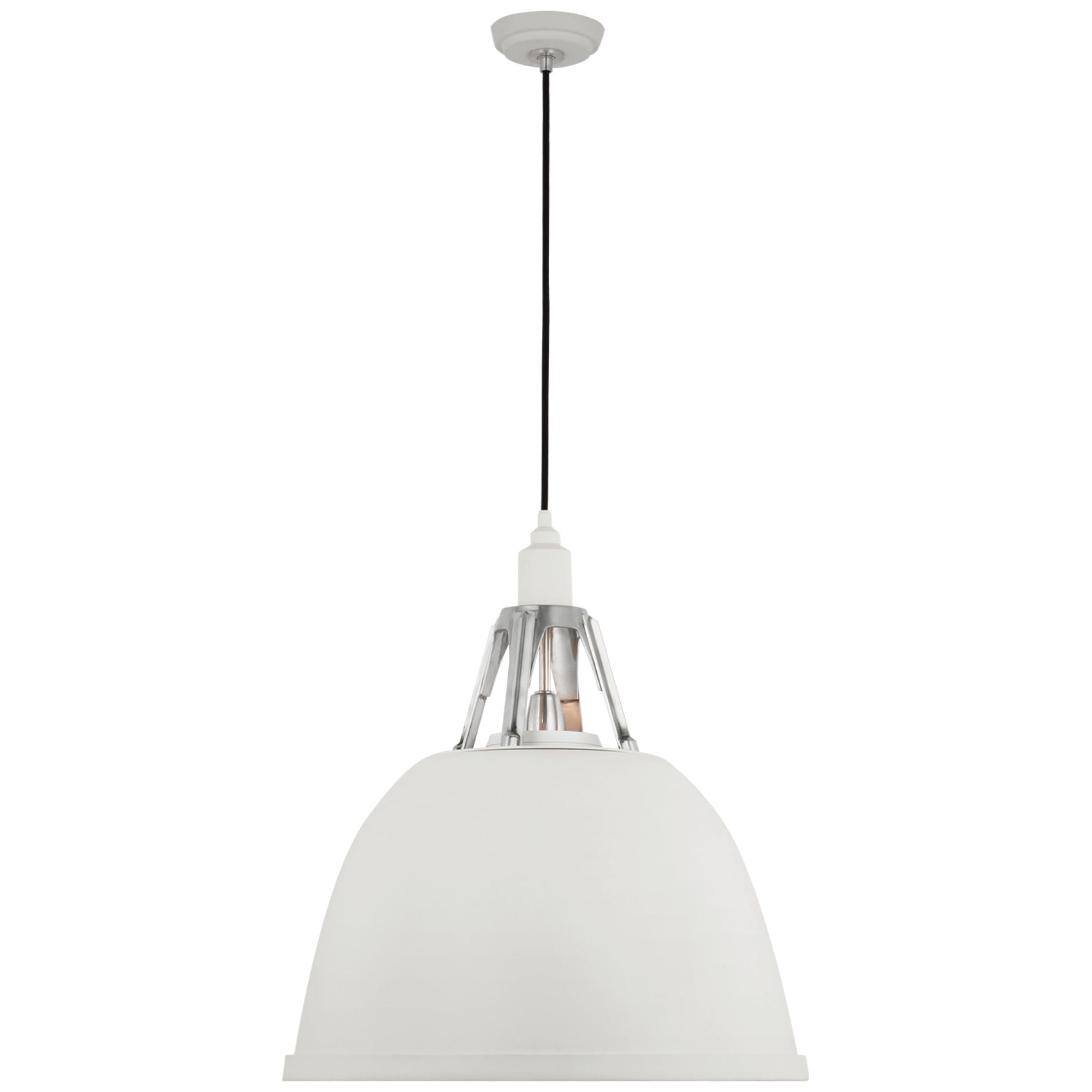 Thomas O'Brien Gunner 22" Pendant in White and Polished Aluminum Ceiling Light W22"