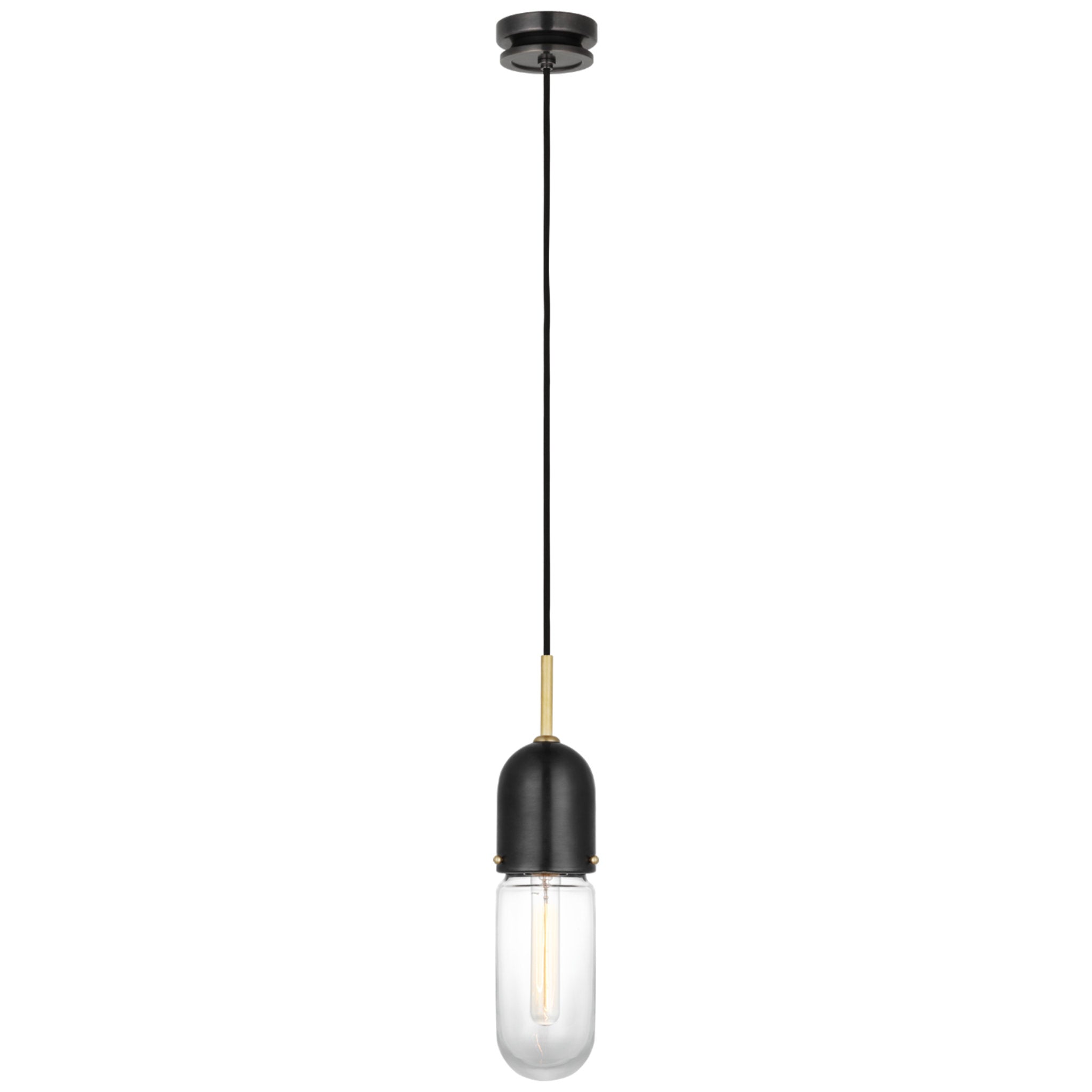 Thomas O'Brien Junio Single Light Pendant in Bronze and Brass with Clear Glass Ceiling Light W4"