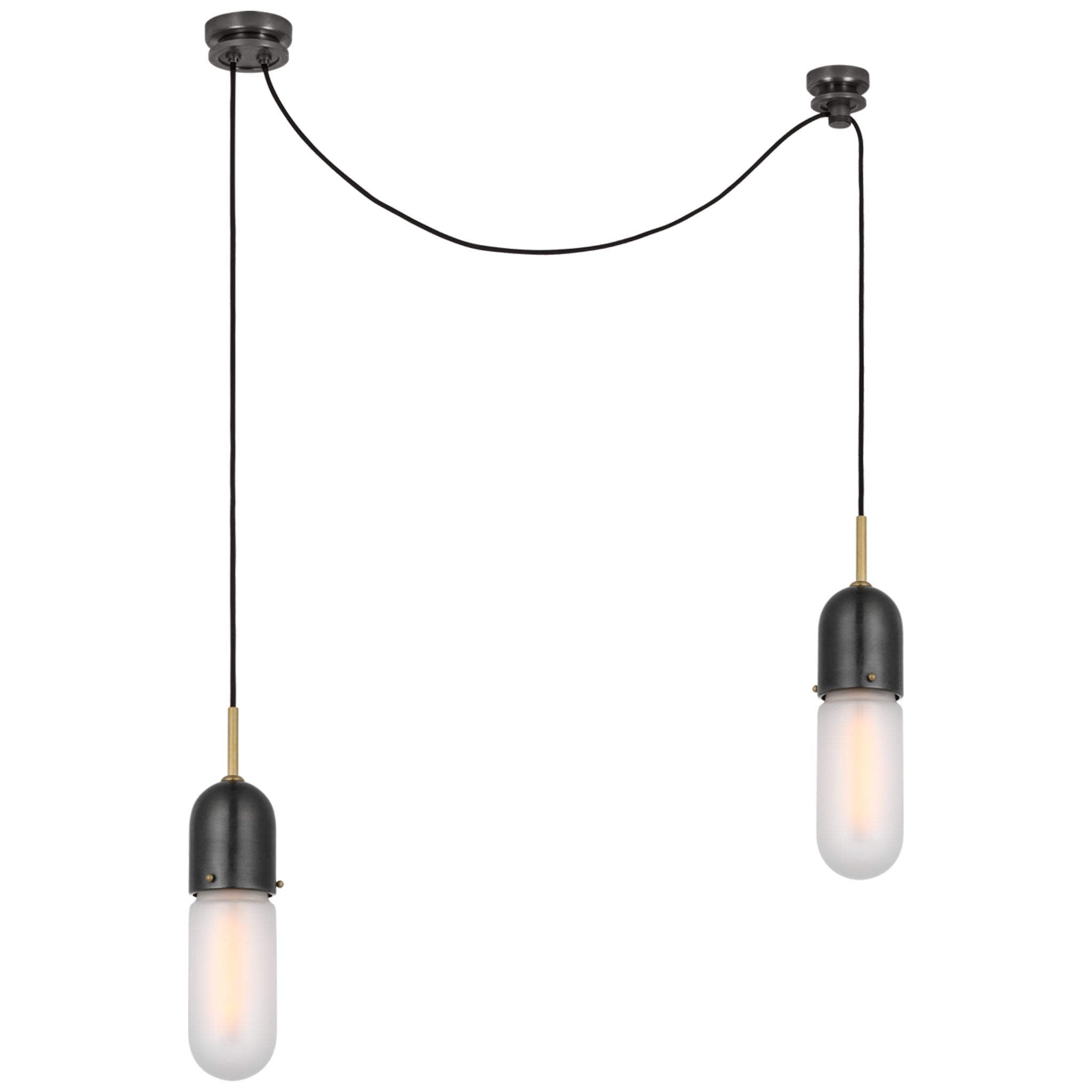 Thomas O'Brien Junio 2-Light Chandelier in Bronze and Brass with Frosted Glass Ceiling Light W5.5" (Configurable)