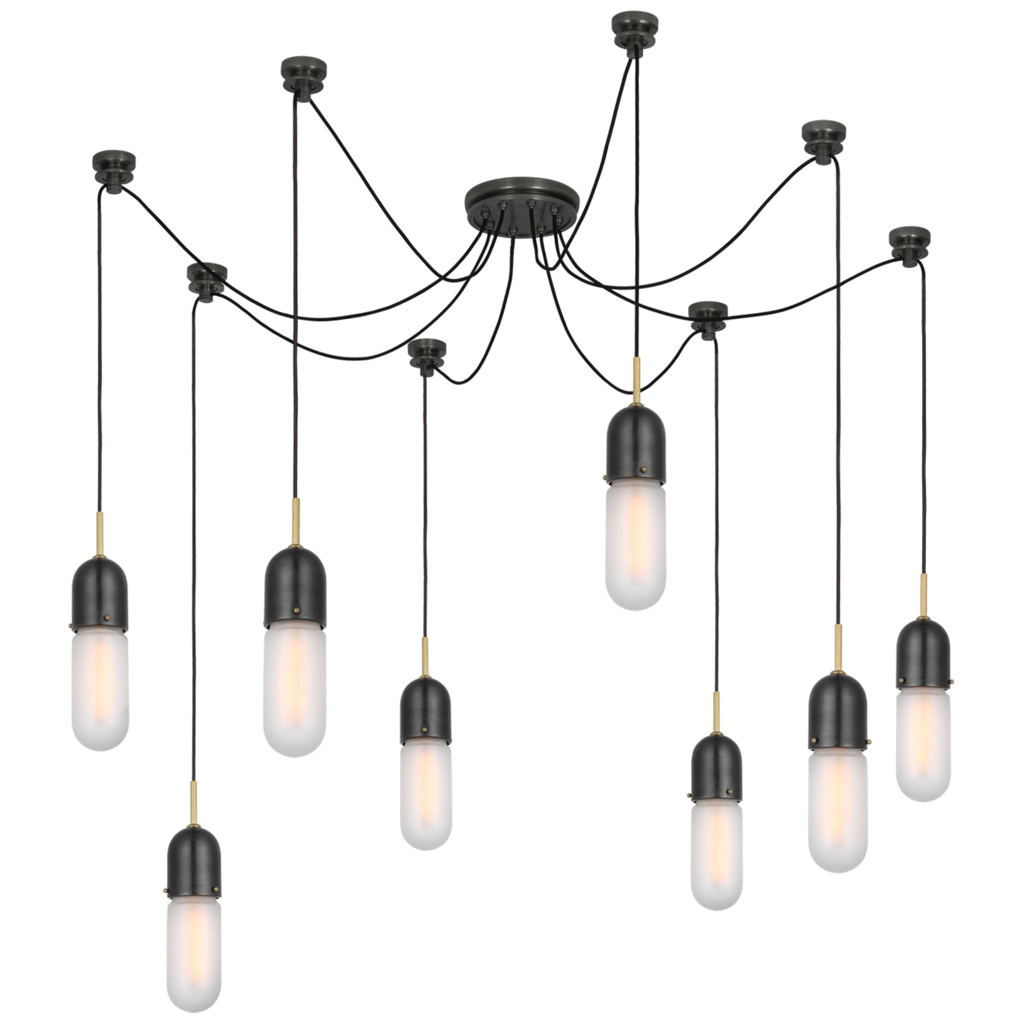 Thomas O'Brien Junio 8-Light Chandelier in Bronze and Brass with Frosted Glass Ceiling Light W9.5" (Configurable)
