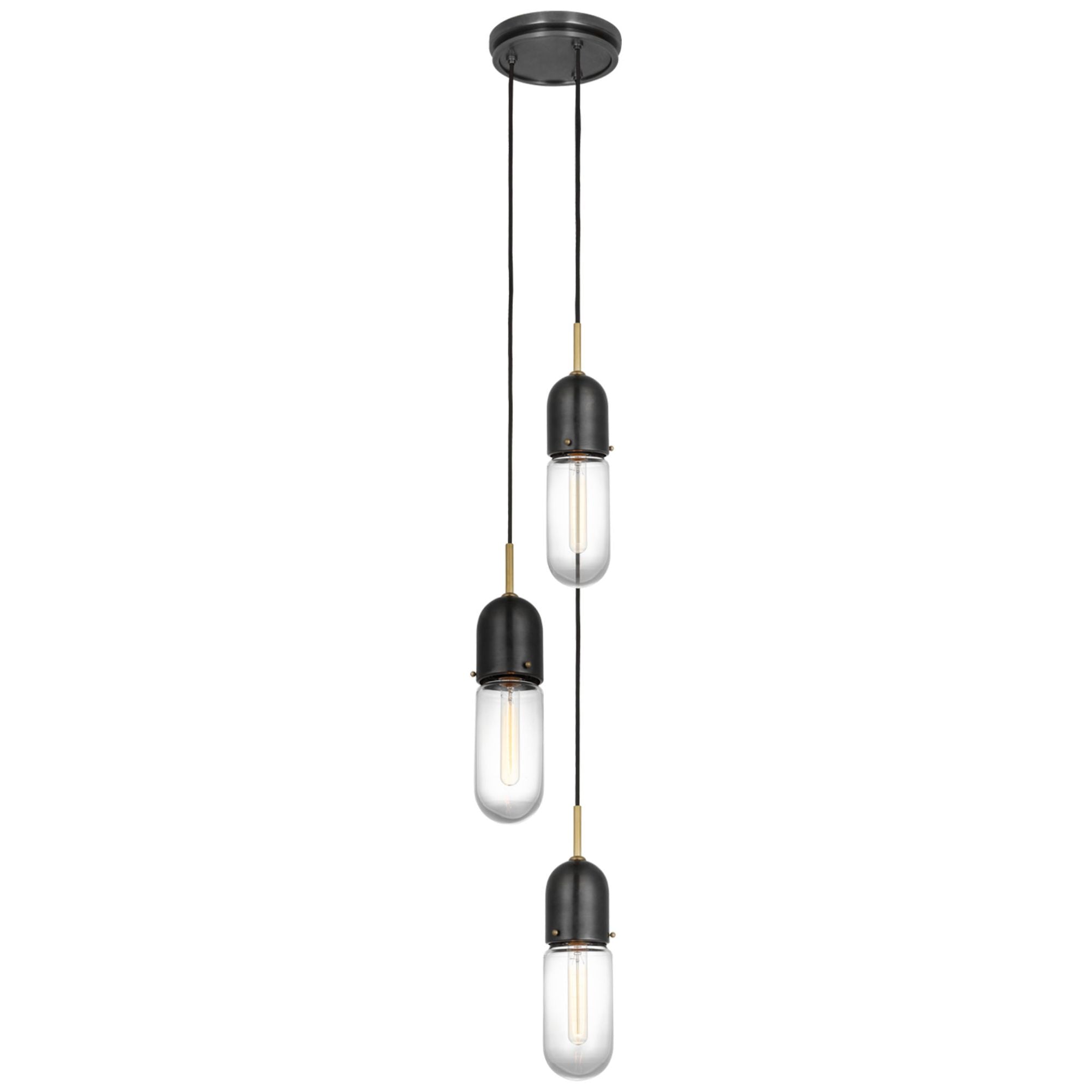 Thomas O'Brien Junio 3-Light Pendant in Bronze and Brass with Clear Glass Ceiling Light W8.75" (Configurable)