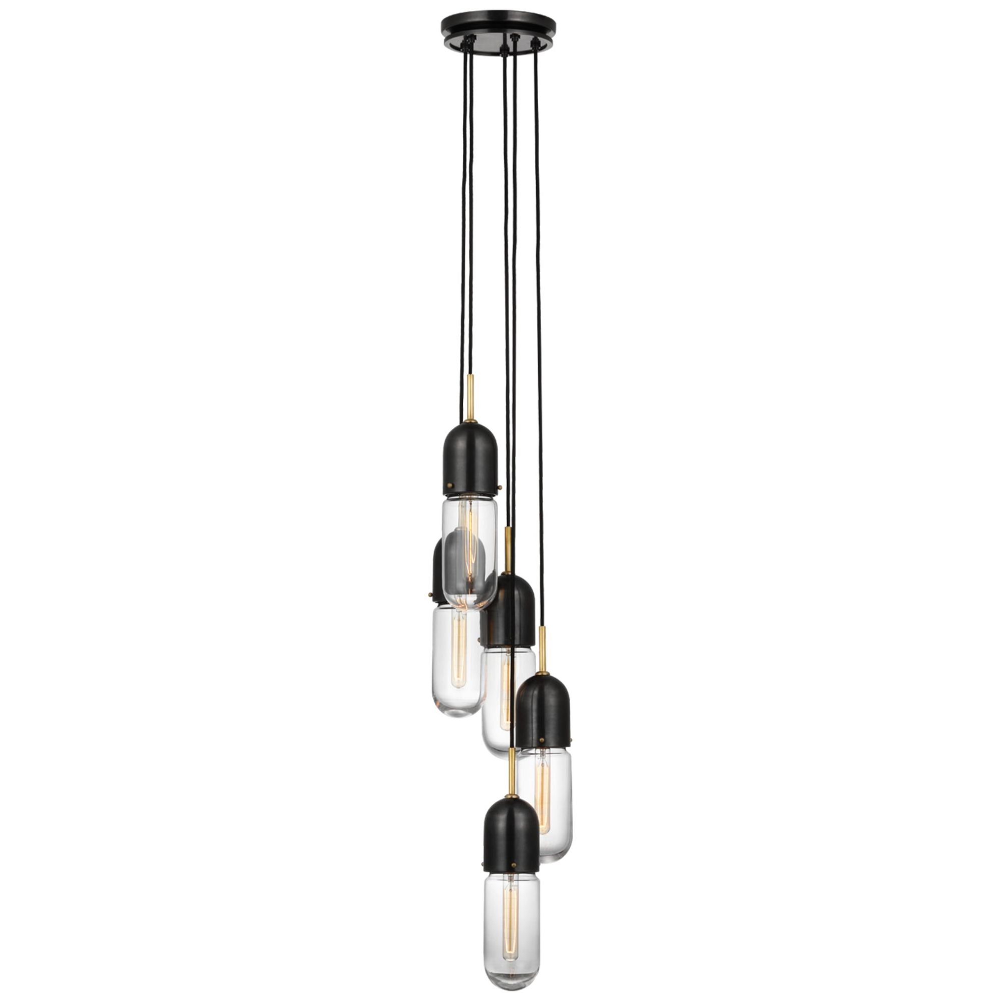 Thomas O'Brien Junio 5-Light Pendant in Bronze and Brass with Clear Glass Ceiling Light W9.25" (Configurable)