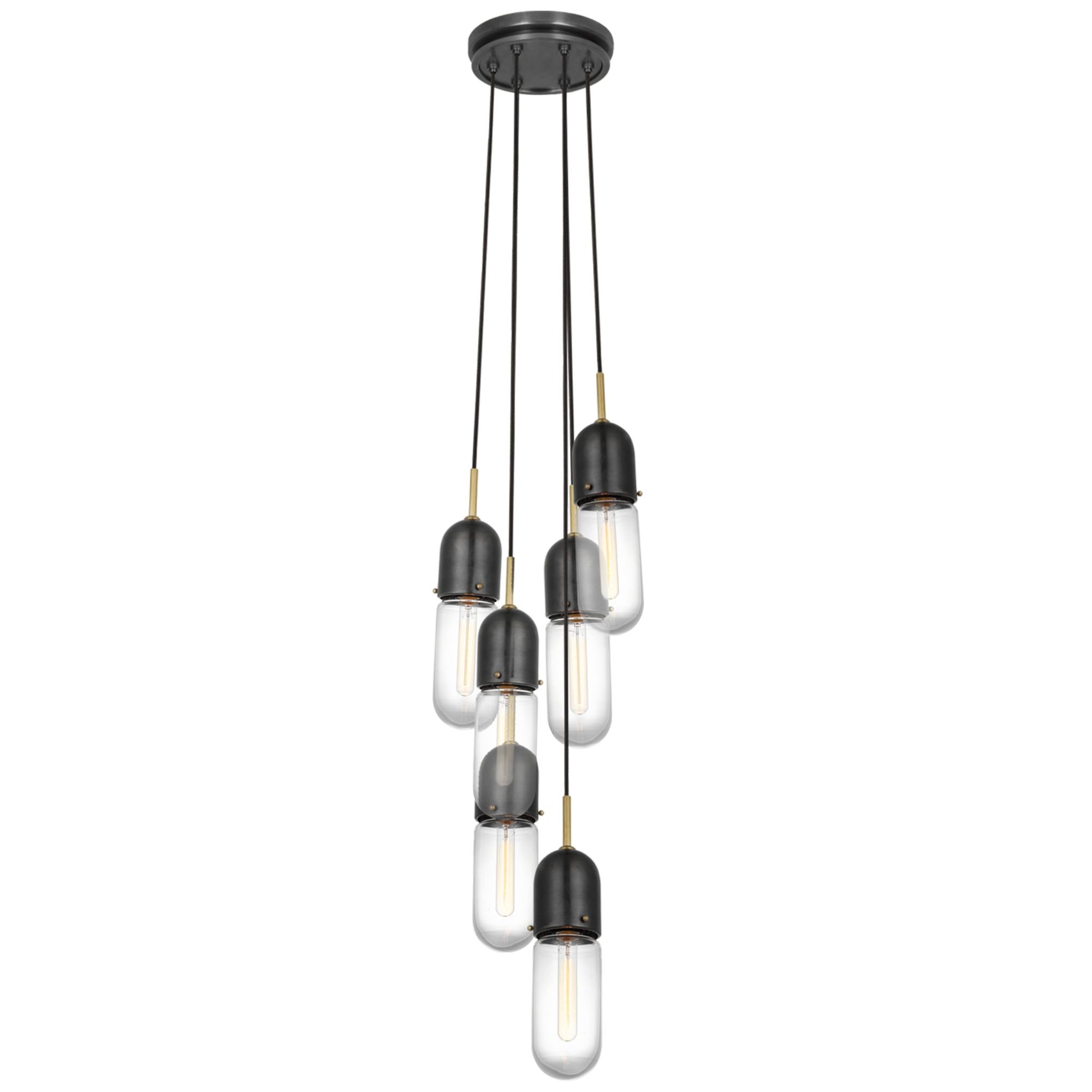 Thomas O'Brien Junio 6-Light Pendant in Bronze and Brass with Clear Glass Ceiling Light W9.5" (Configurable)