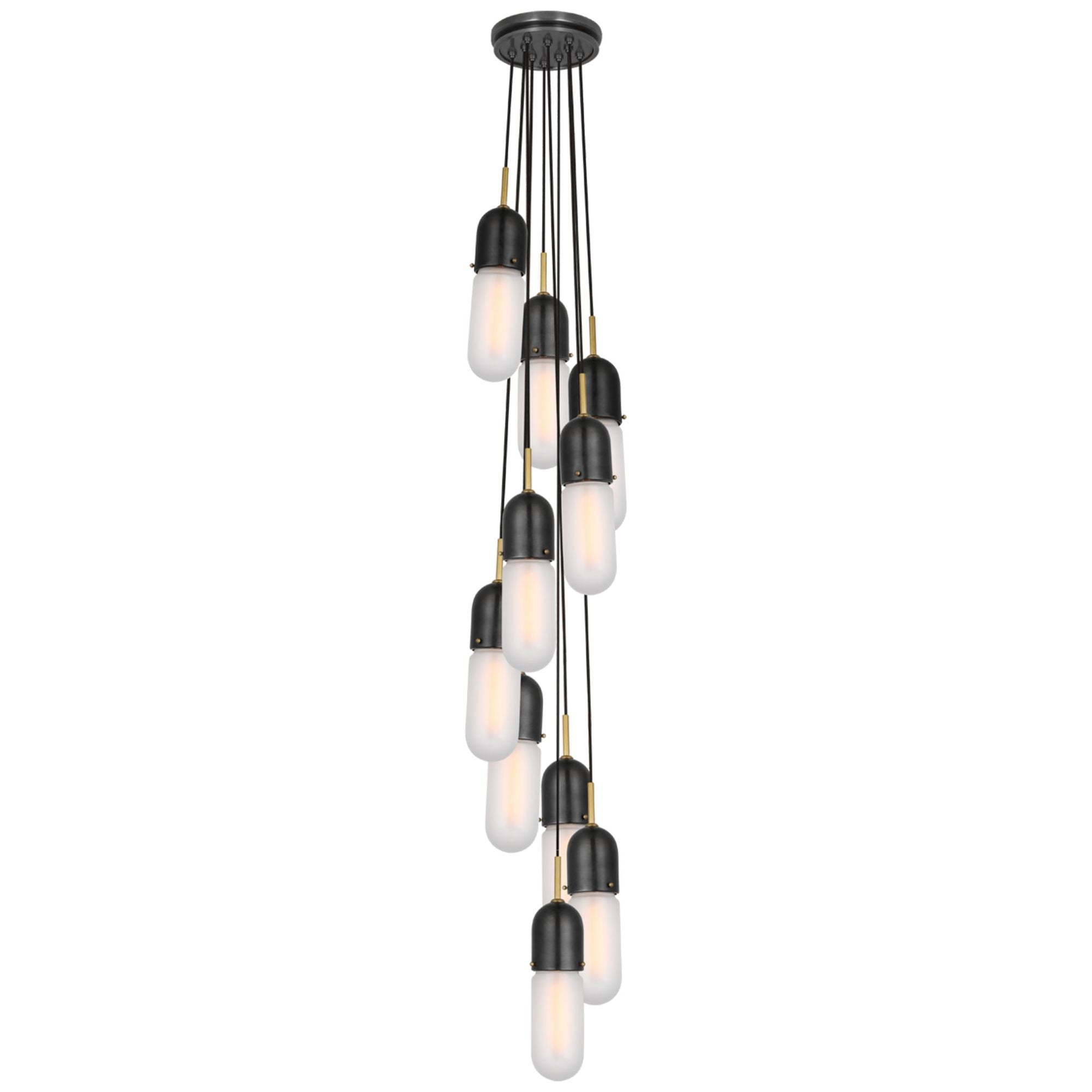 Thomas O'Brien Junio 10-Light Pendant in Bronze and Brass with Frosted Glass Ceiling Light W9.5" (Configurable)