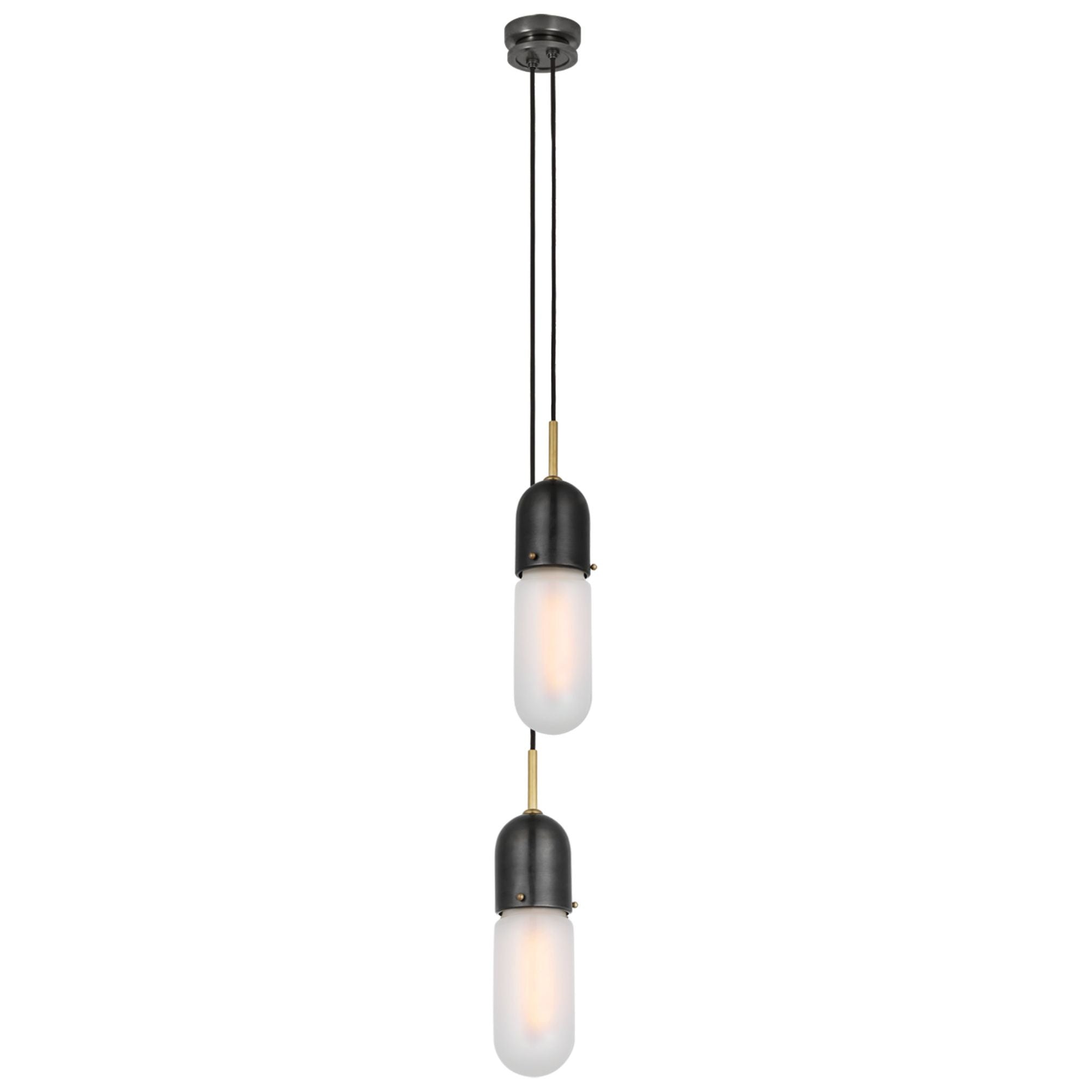 Thomas O'Brien Junio 2-Light Pendant in Bronze and Brass with Frosted Glass Ceiling Light W5.5" (Configurable)