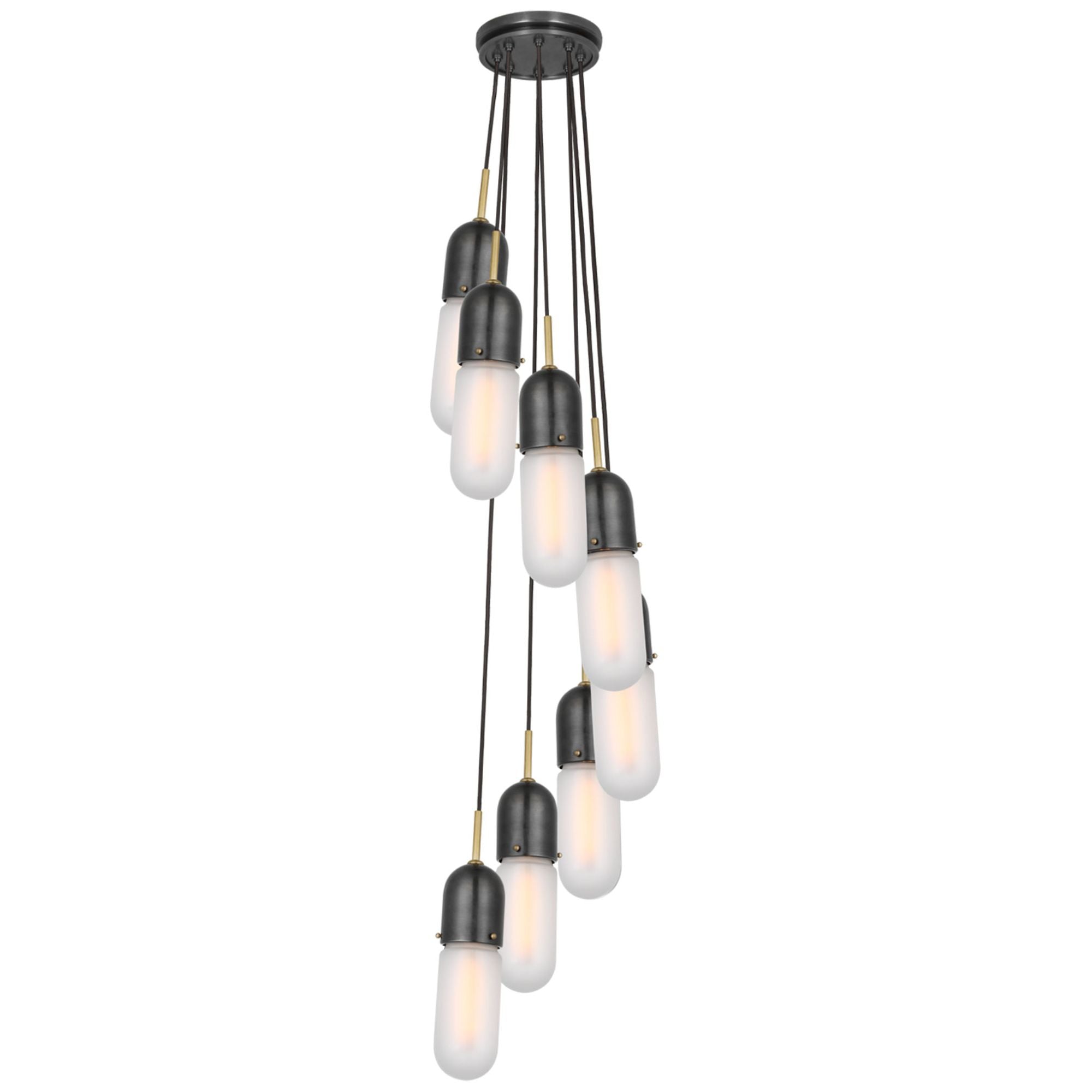 Thomas O'Brien Junio 8-Light Pendant in Bronze and Brass with Frosted Glass Ceiling Light W9.5" (Configurable)