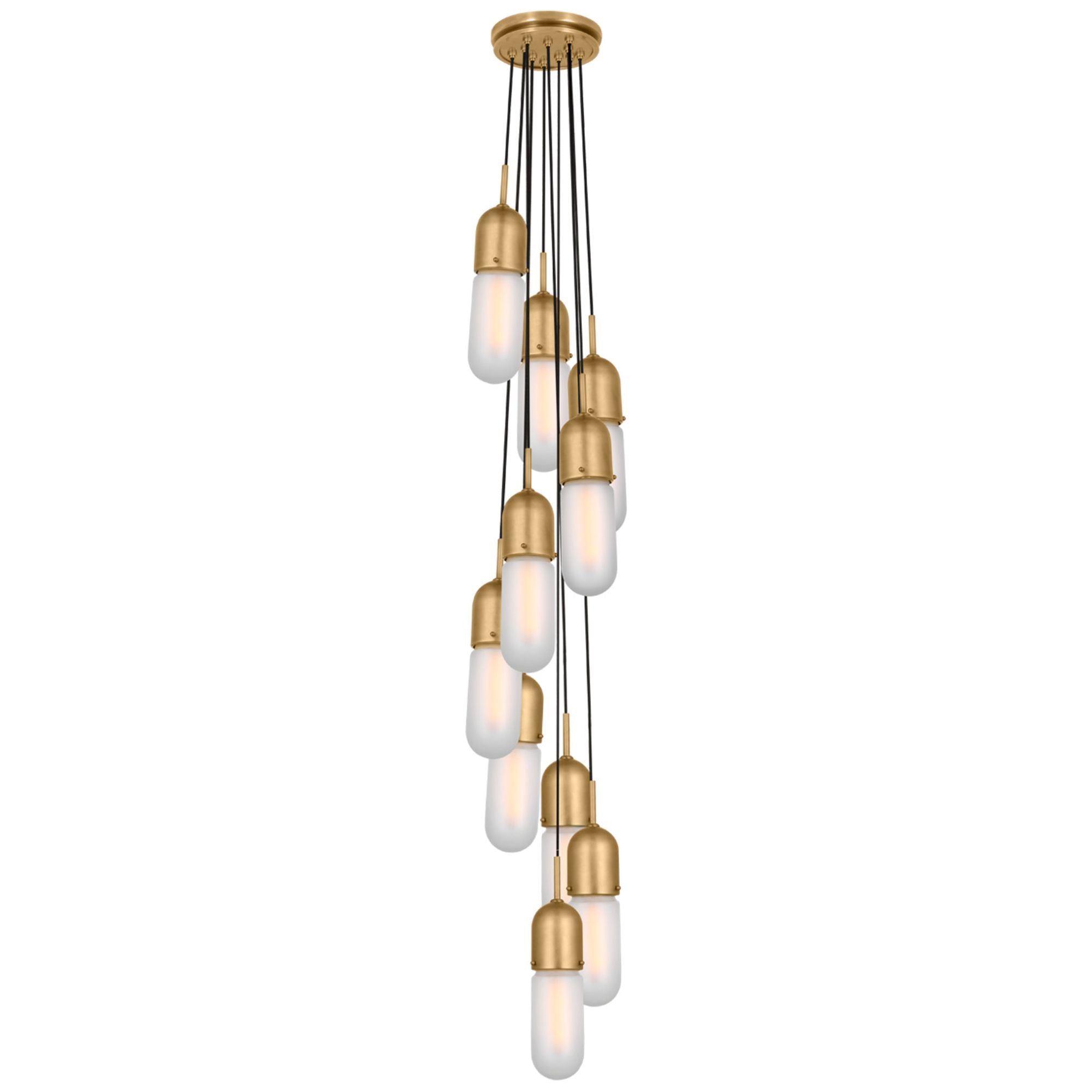 Thomas O'Brien Junio 10-Light Pendant in Hand-Rubbed Antique Brass with Frosted Glass Ceiling Light W9.5" (Configurable)