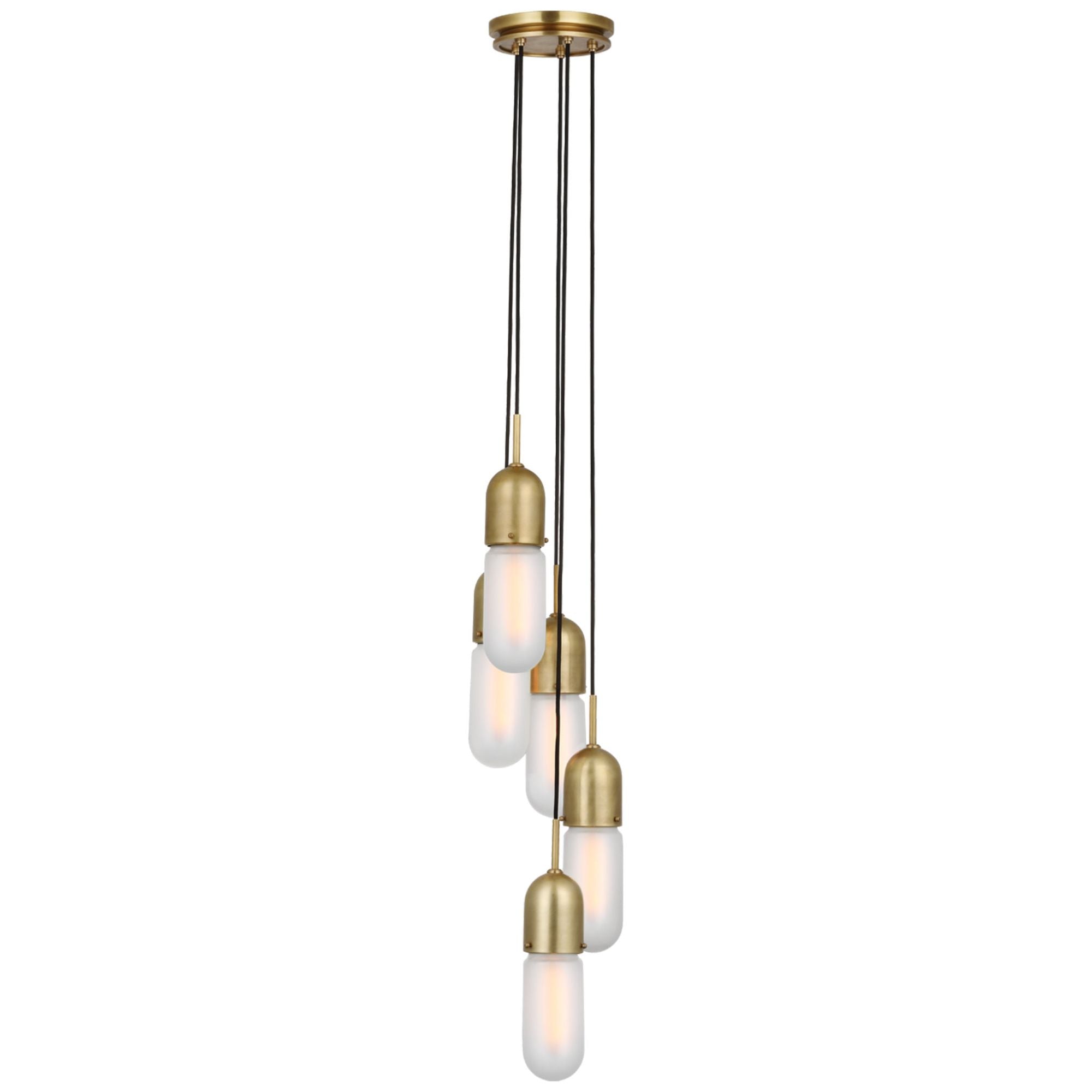 Thomas O'Brien Junio 5-Light Pendant in Hand-Rubbed Antique Brass with Frosted Glass Ceiling Light W9.25" (Configurable)