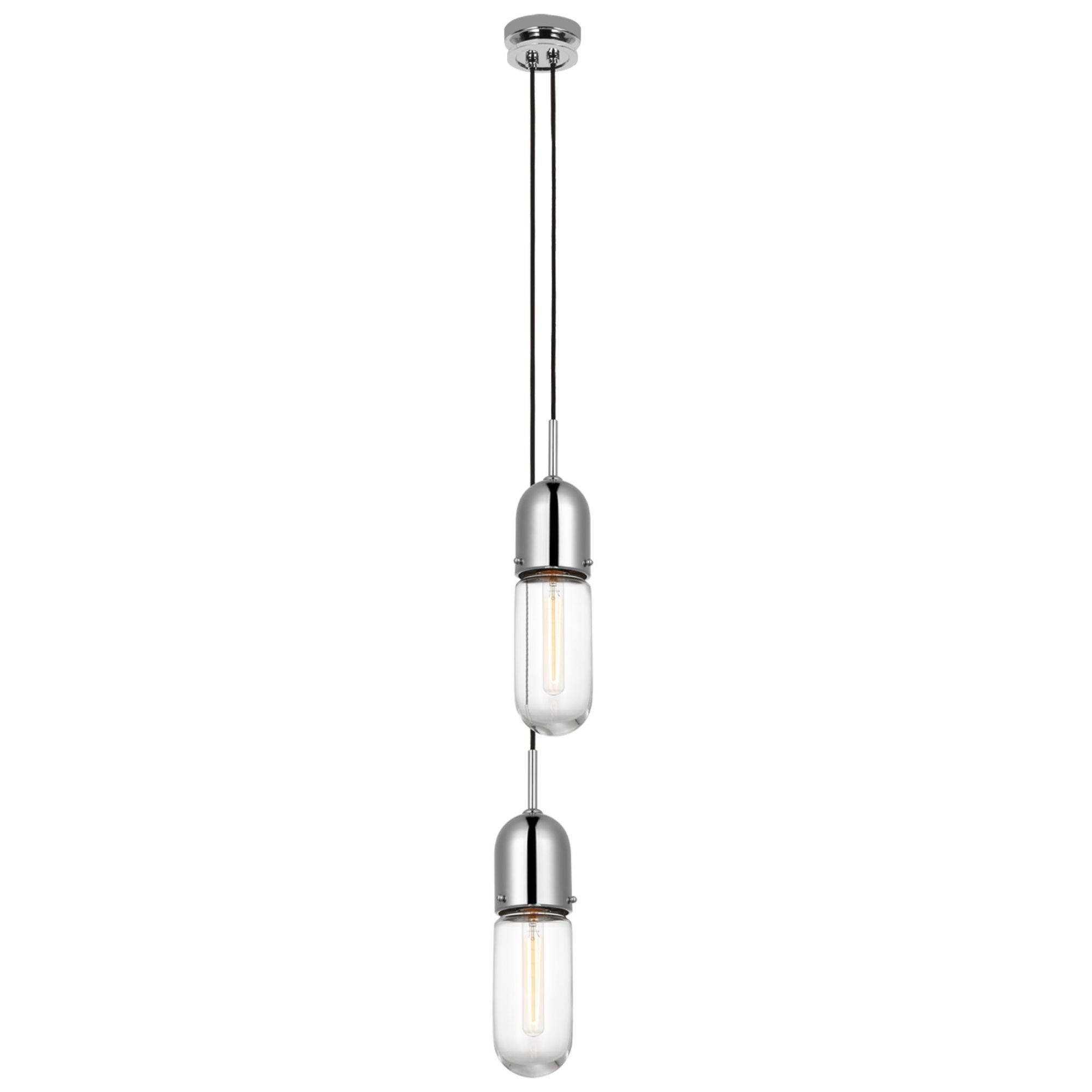 Thomas O'Brien Junio 2-Light Pendant in Polished Nickel with Clear Glass Ceiling Light W5.5" (Configurable)