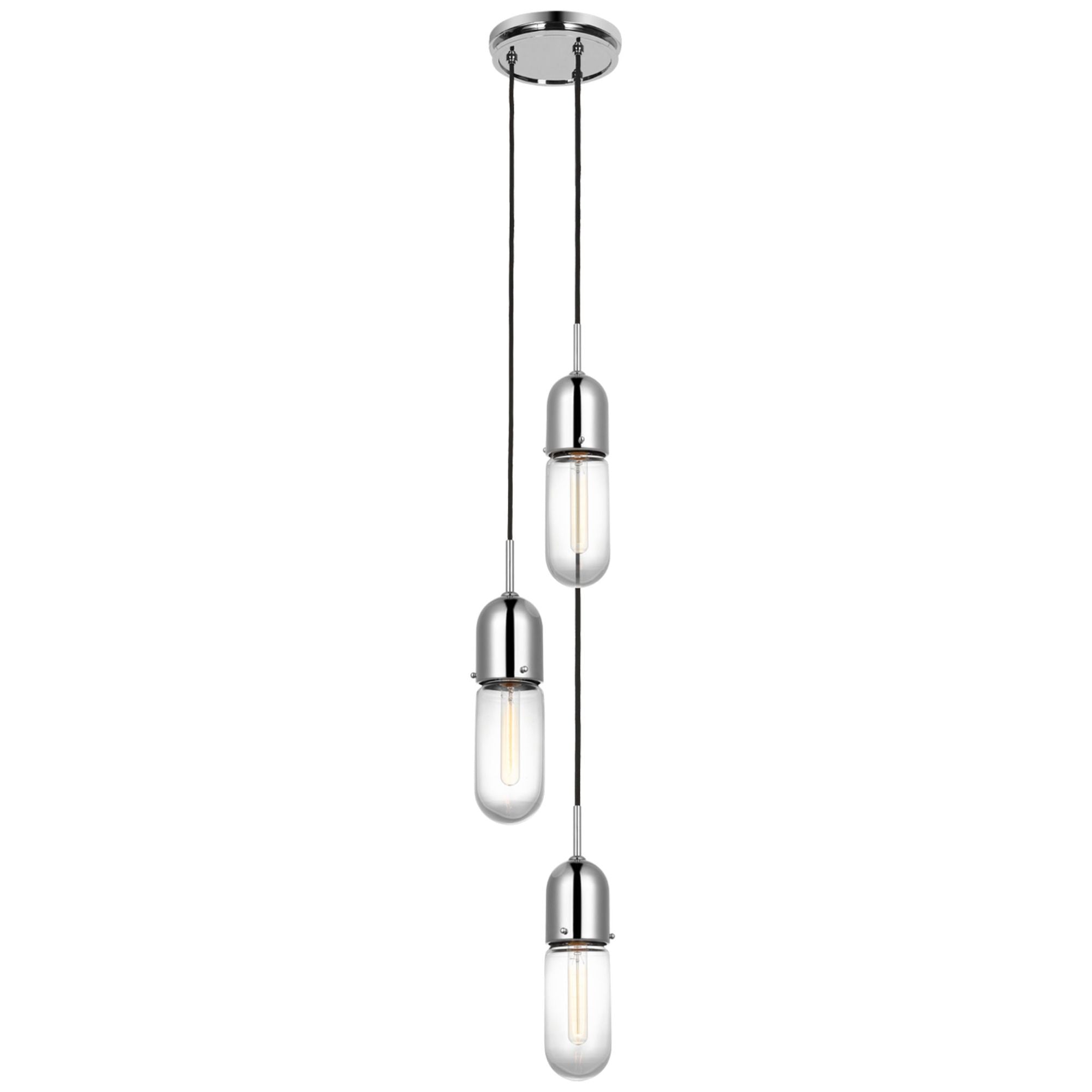 Thomas O'Brien Junio 3-Light Pendant in Polished Nickel with Clear Glass Ceiling Light W8.75" (Configurable)