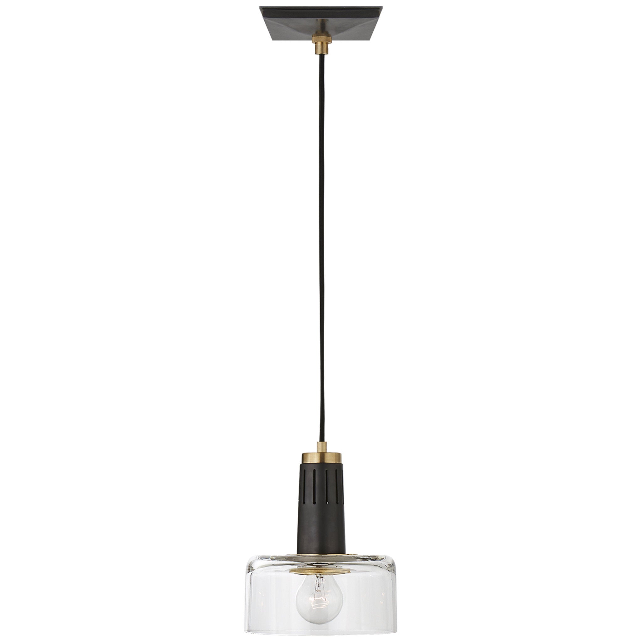 Thomas O'Brien Iris Single Pendant in Bronze and Hand-Rubbed Antique Brass with Clear Glass Ceiling Light W7.5"