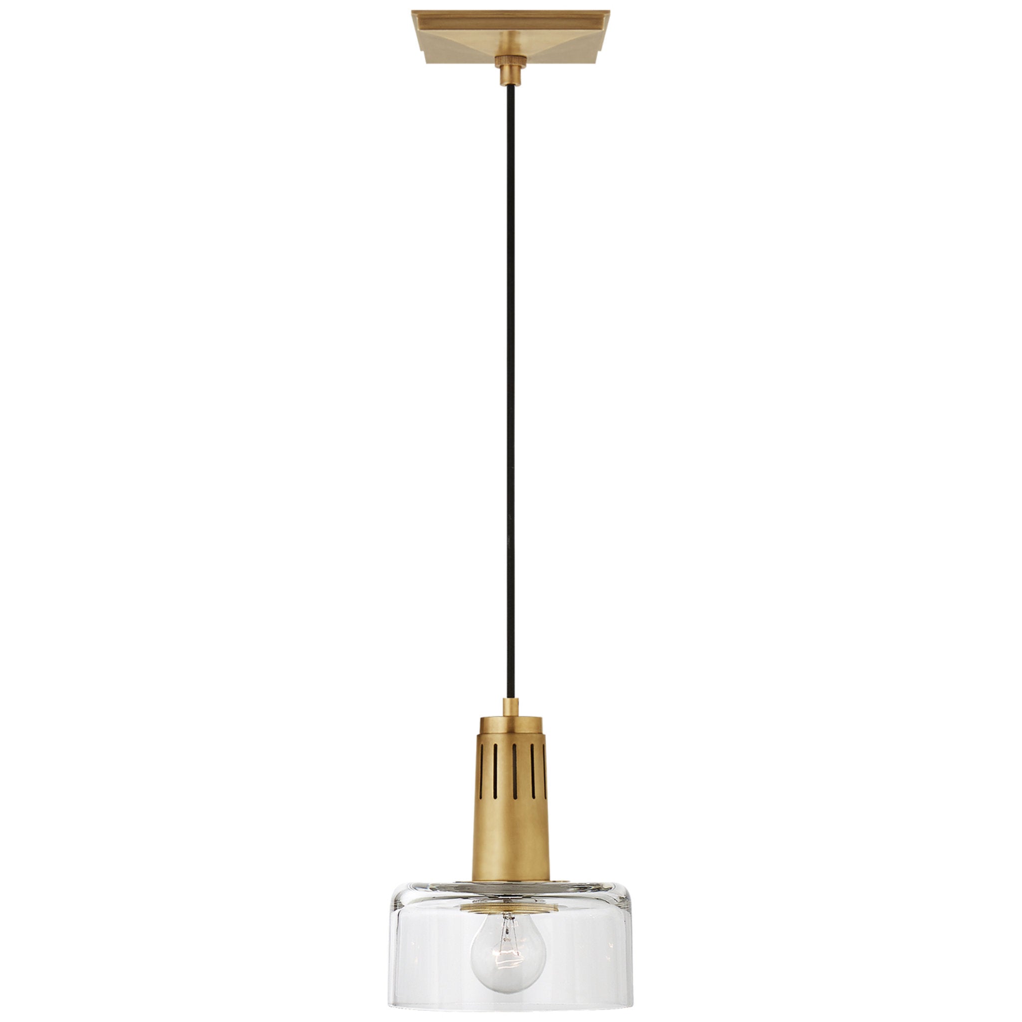Thomas O'Brien Iris Single Pendant in Hand-Rubbed Antique Brass with Clear Glass Ceiling Light W7.5"