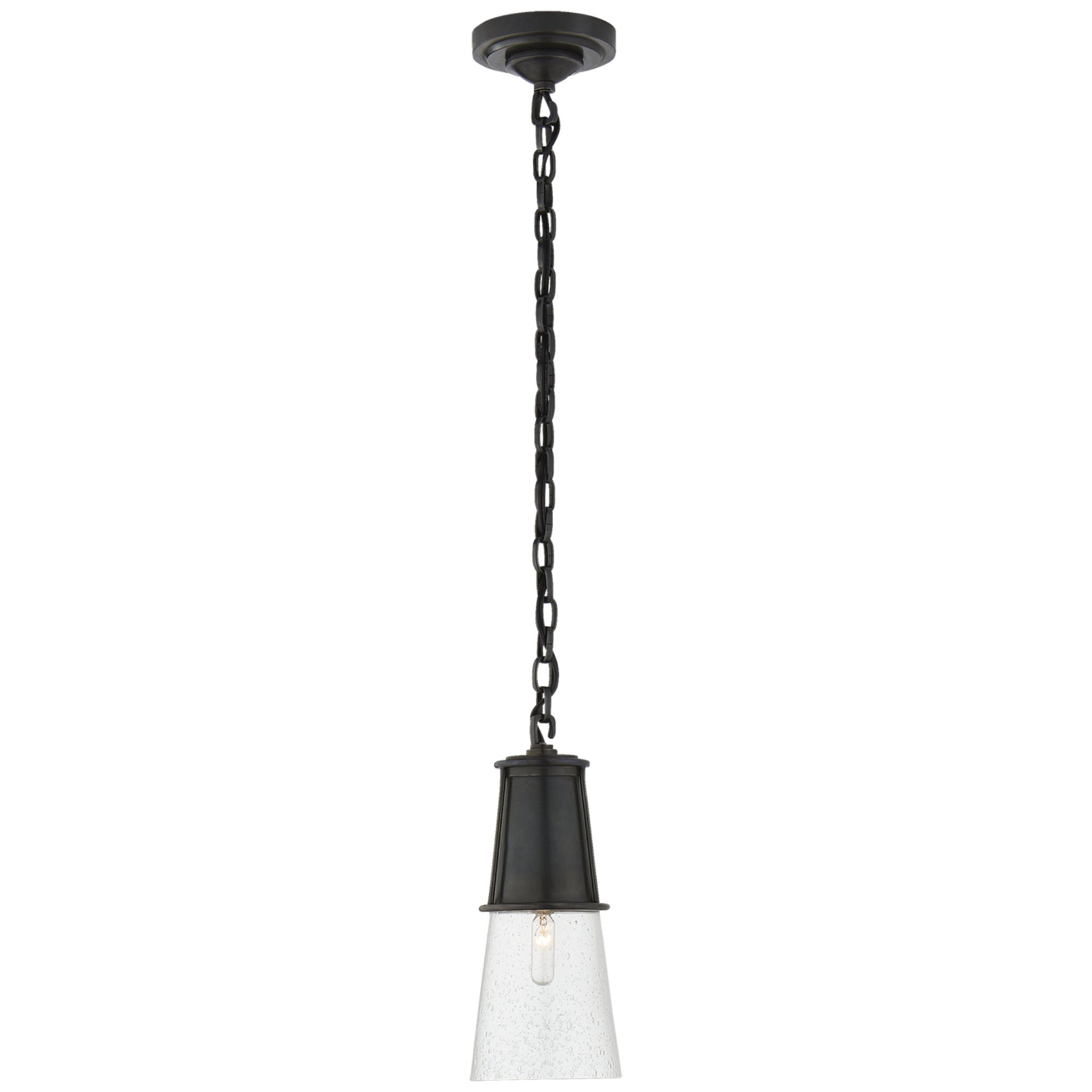 Thomas O'Brien Robinson Small Pendant in Bronze with Seeded Glass Ceiling Light W4.75" x H11.25"