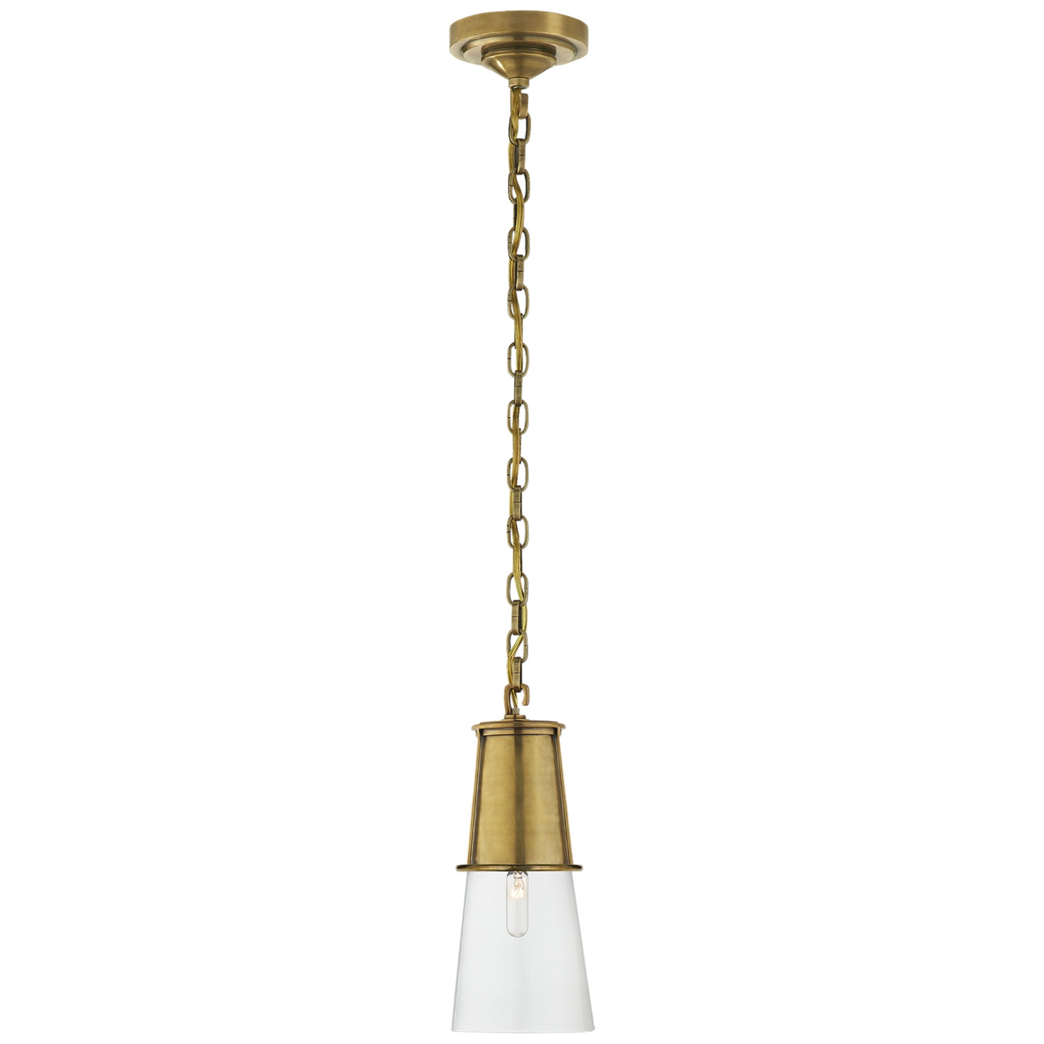 Thomas O'Brien Robinson Small Pendant in Hand-Rubbed Antique Brass with Clear Glass Ceiling Light W4.75" x H11.25"