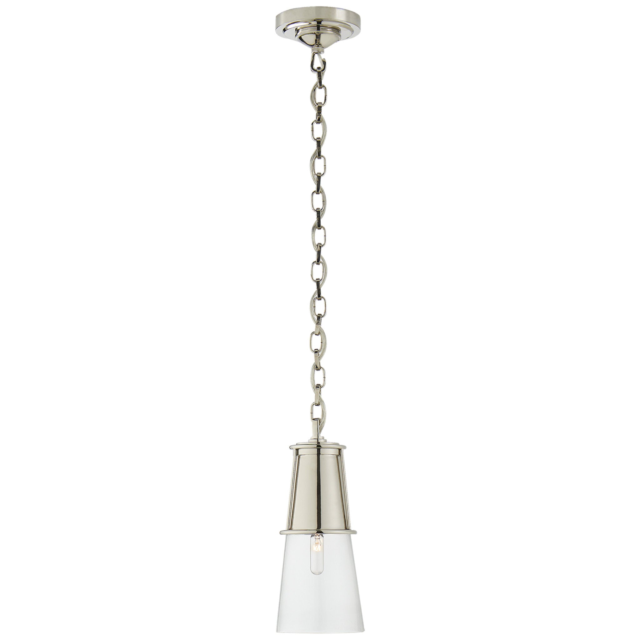 Thomas O'Brien Robinson Small Pendant in Polished Nickel with Clear Glass Ceiling Light W4.75" x H11.25"