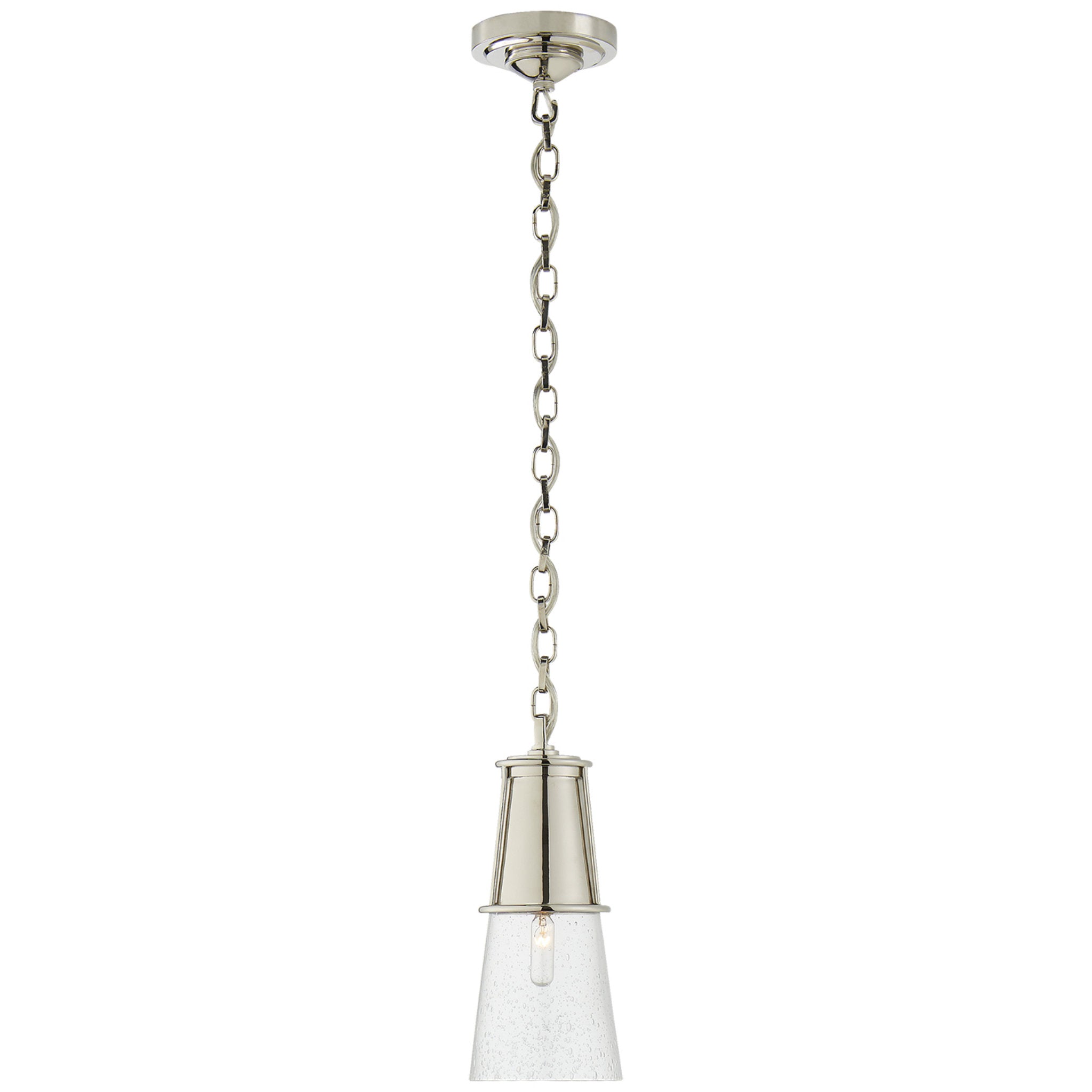 Thomas O'Brien Robinson Small Pendant in Polished Nickel with Seeded Glass Ceiling Light W4.75" x H11.25"