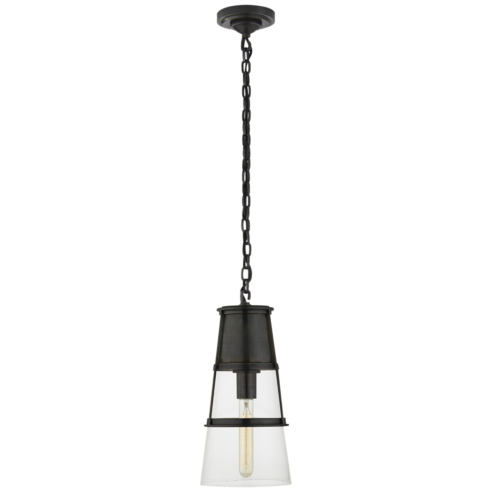 Thomas O'Brien Robinson Medium Pendant in Bronze with Clear Glass Ceiling Light W7.5" x H15"