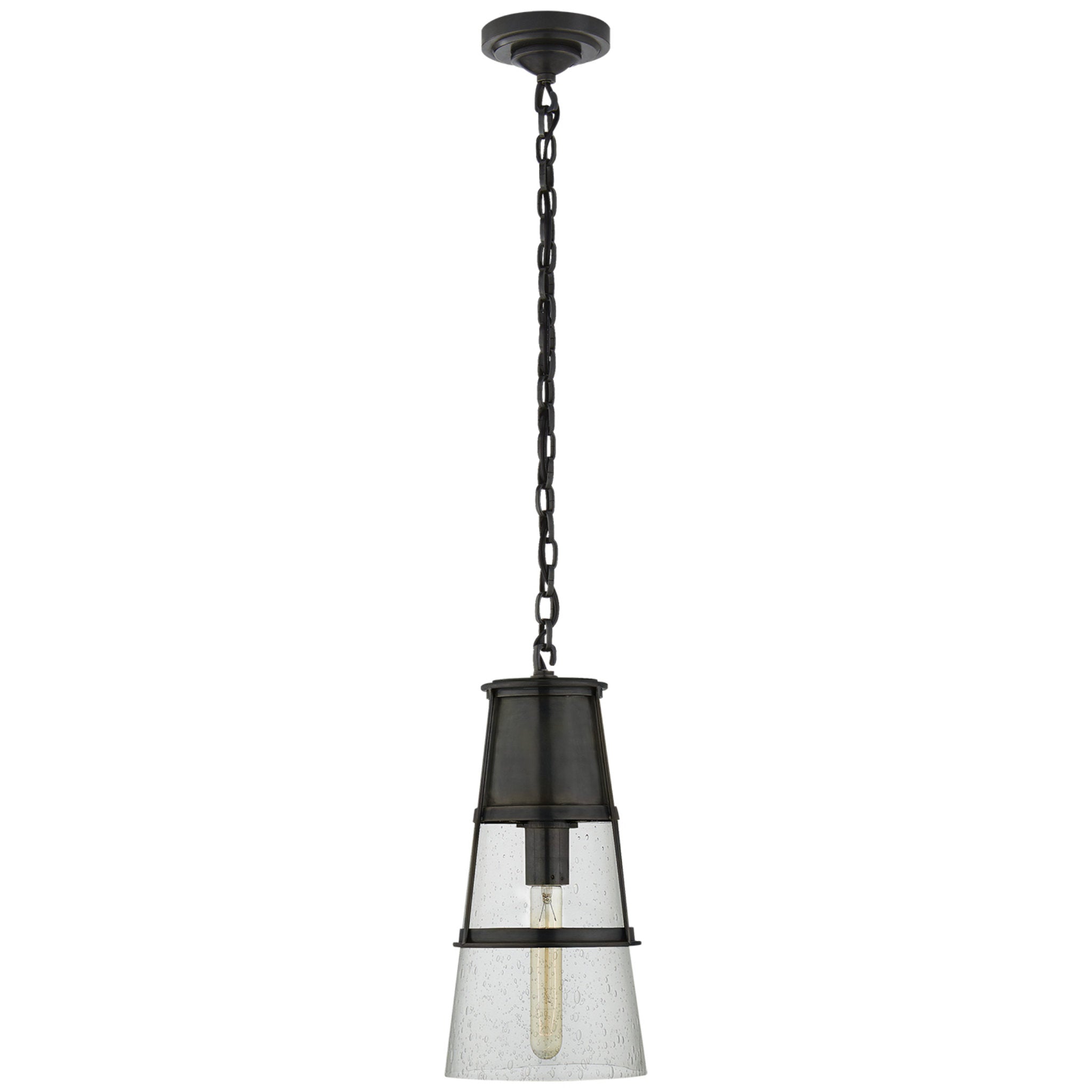 Thomas O'Brien Robinson Medium Pendant in Bronze with Seeded Glass Ceiling Light W7.5" x H15"
