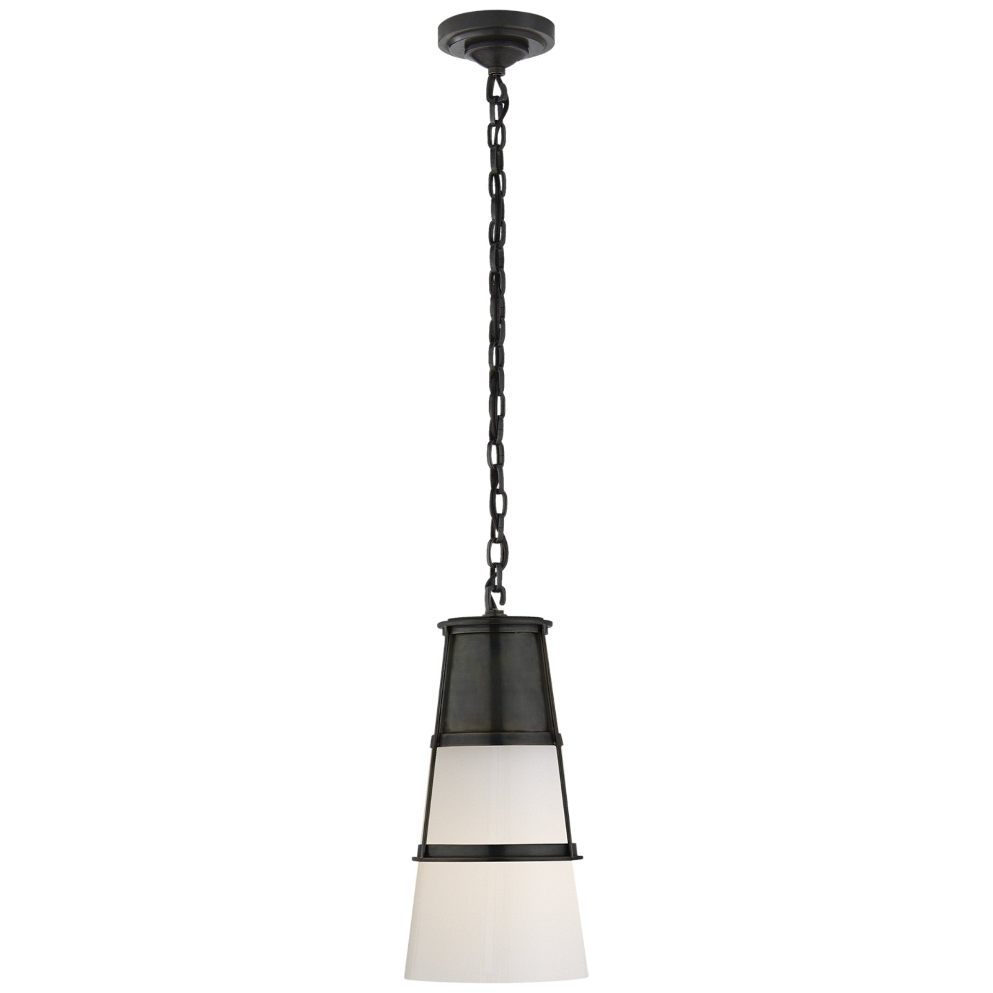 Thomas O'Brien Robinson Medium Pendant in Bronze with White Glass Ceiling Light W7.5" x H15"