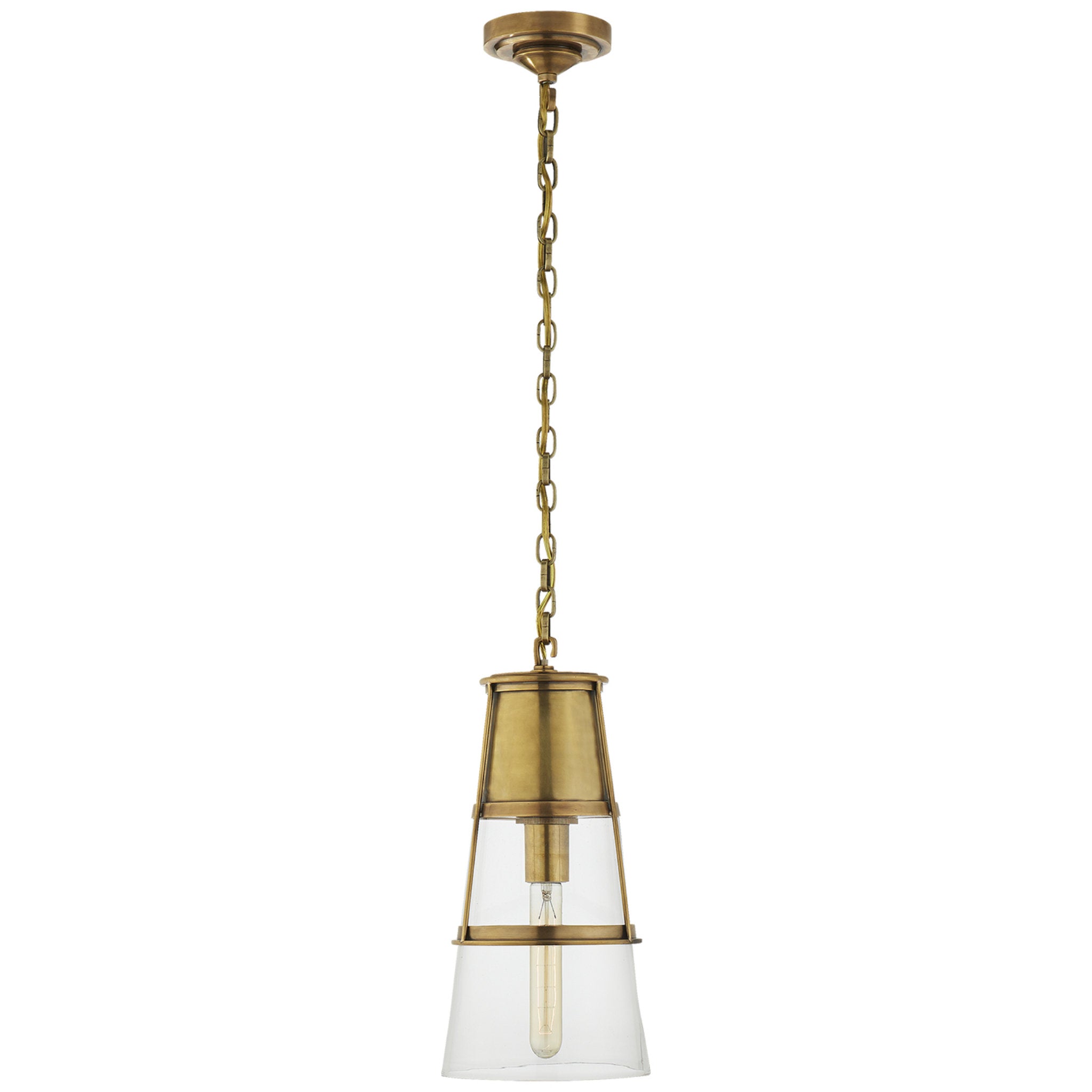 Thomas O'Brien Robinson Medium Pendant in Hand-Rubbed Antique Brass with Clear Glass Ceiling Light W7.5" x H15"