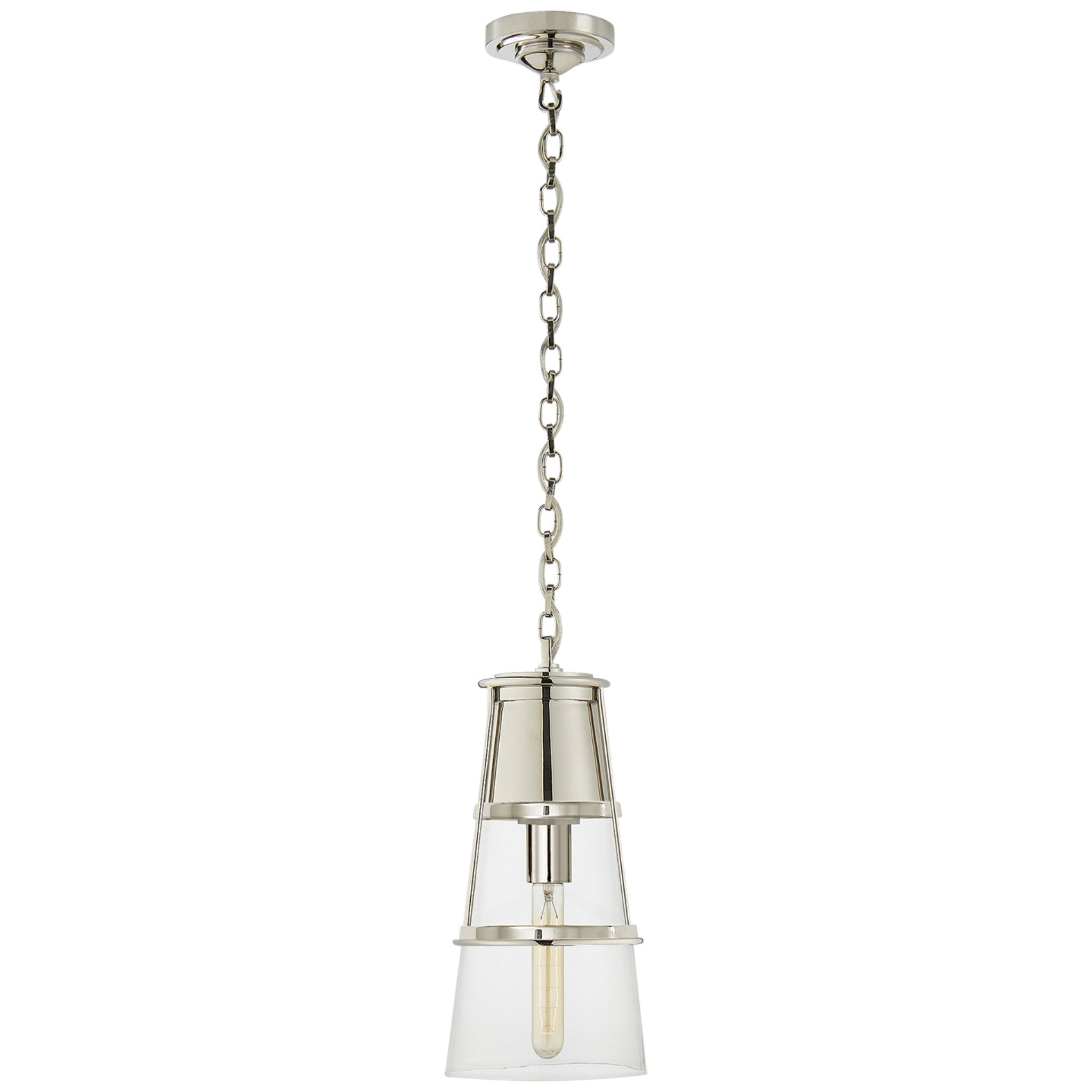 Thomas O'Brien Robinson Medium Pendant in Polished Nickel with Clear Glass Ceiling Light W7.5" x H15"