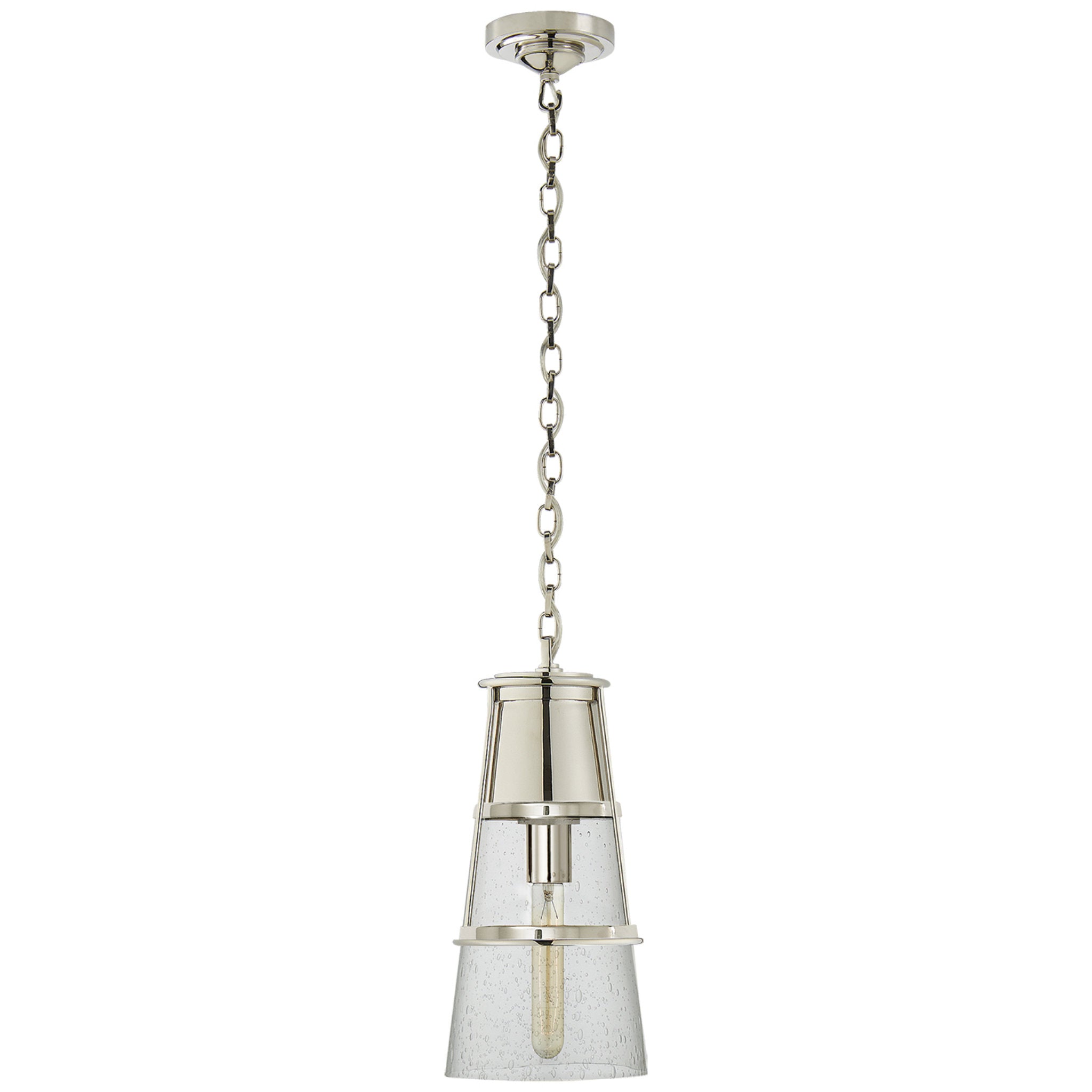 Thomas O'Brien Robinson Medium Pendant in Polished Nickel with Seeded Glass Ceiling Light W7.5" x H15"