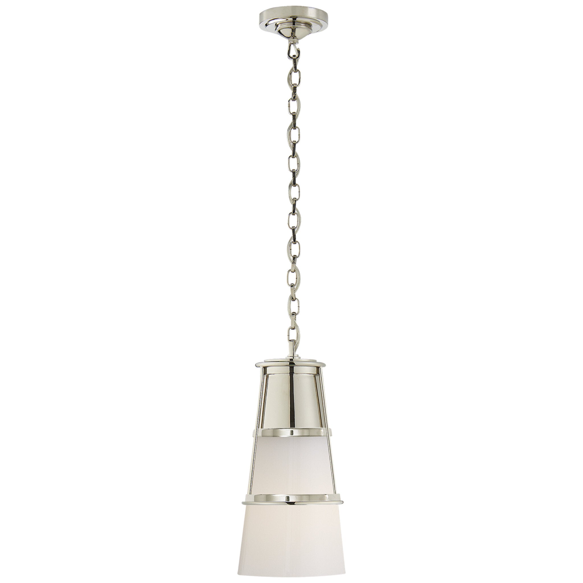 Thomas O'Brien Robinson Medium Pendant in Polished Nickel with White Glass Ceiling Light W7.5" x H15"