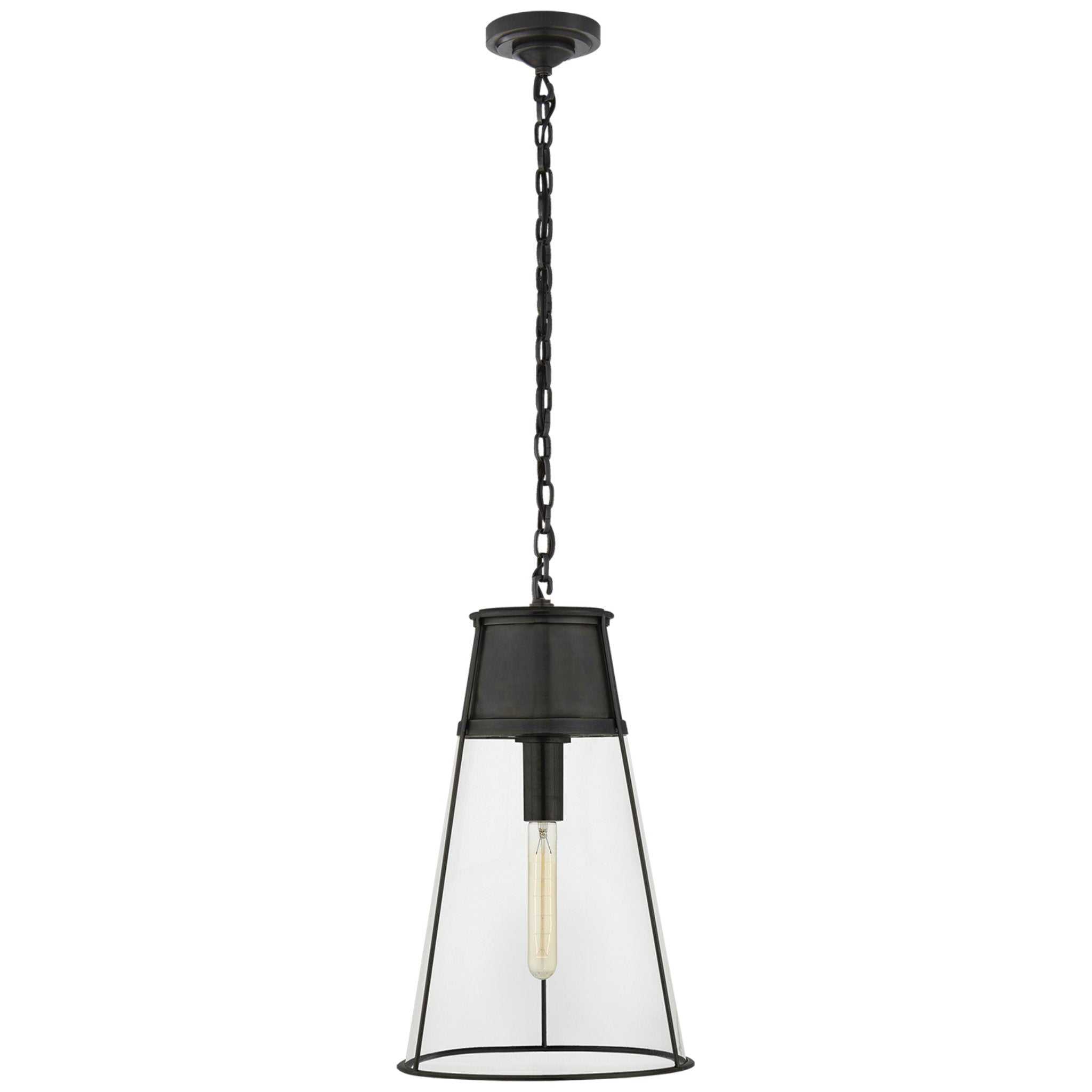 Thomas O'Brien Robinson Large Pendant in Bronze with Clear Glass Ceiling Light W11.75" x H19.5"